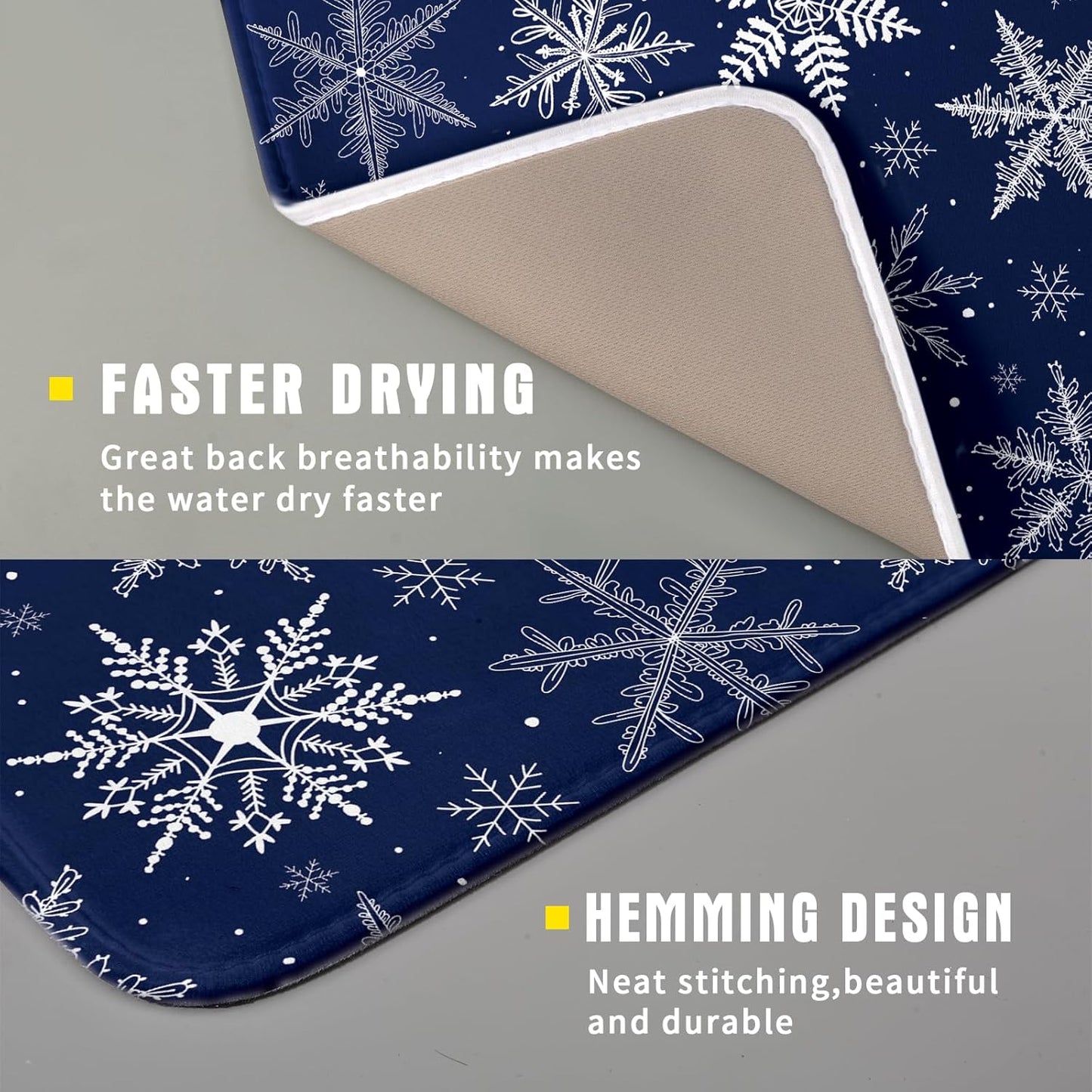 Winter blue Snowflake Dish Drying Mat for Kitchen Counter Holiday Super Absorbent Reversible Microfiber Kitchen Countertop Protector Dishes Pad Small 16x18 inch