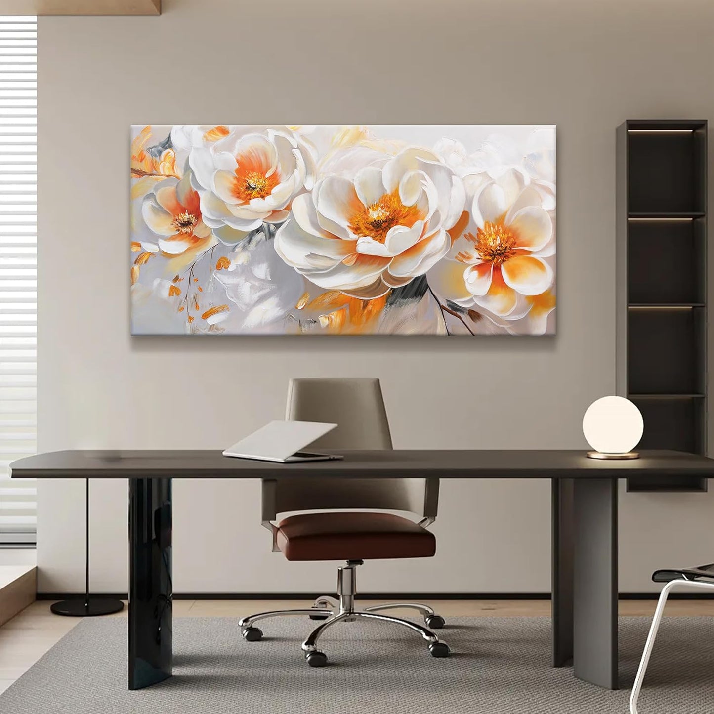Suconvng Canvas Art Wall Decor Floral Wall Art For Living Room Modern Canvas Painting Prints Pictures Orange White Flower Wall Art Picture For Bedroom Hotel Home Wall Decor 24 X 48 Inch