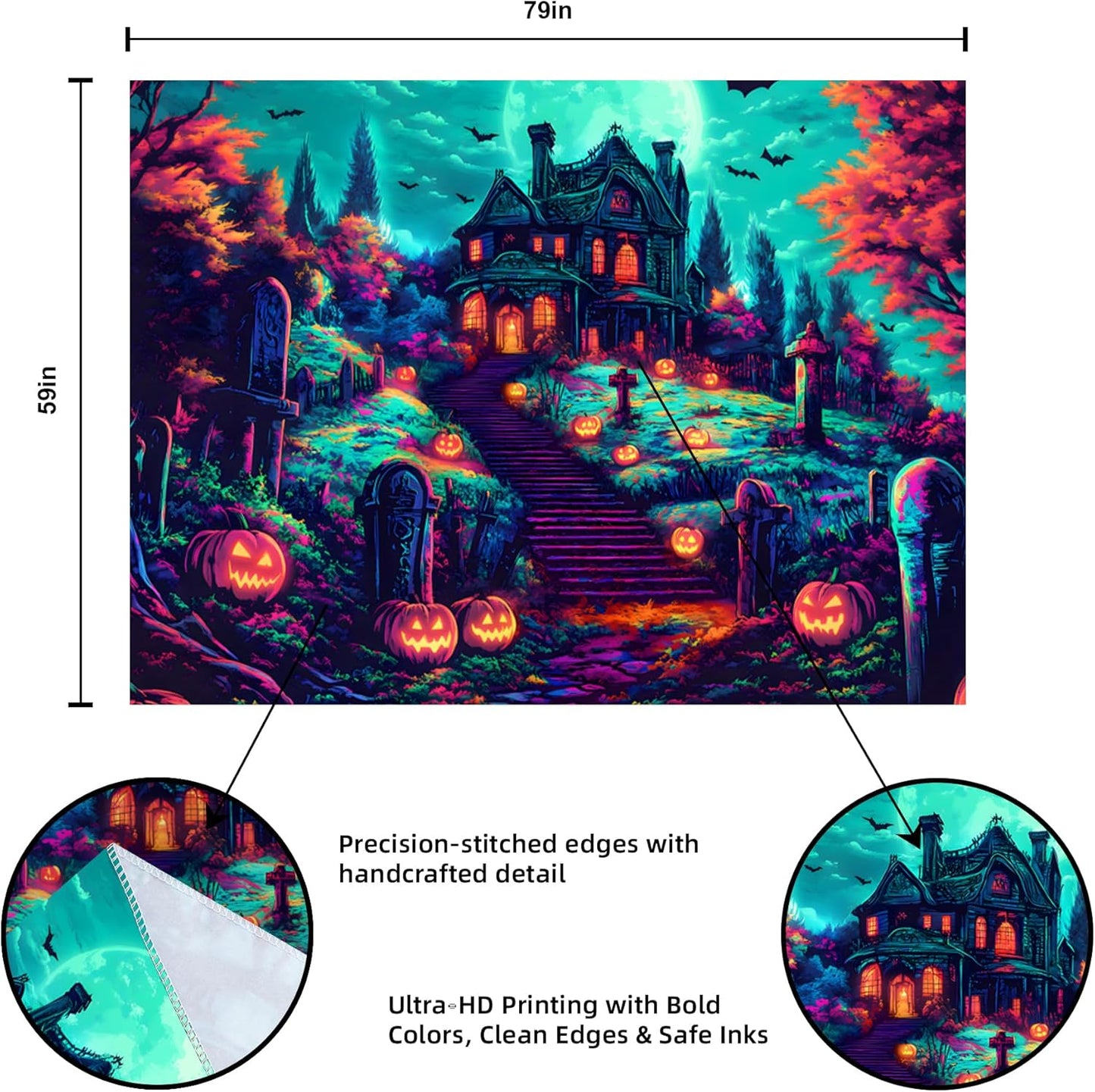 Halloween Tapestry, Blacklight Tapestry for Halloween Party Decor Hanging Tapestries Backdrop Wall Art Poster for Bedroom Dorm 79x59in