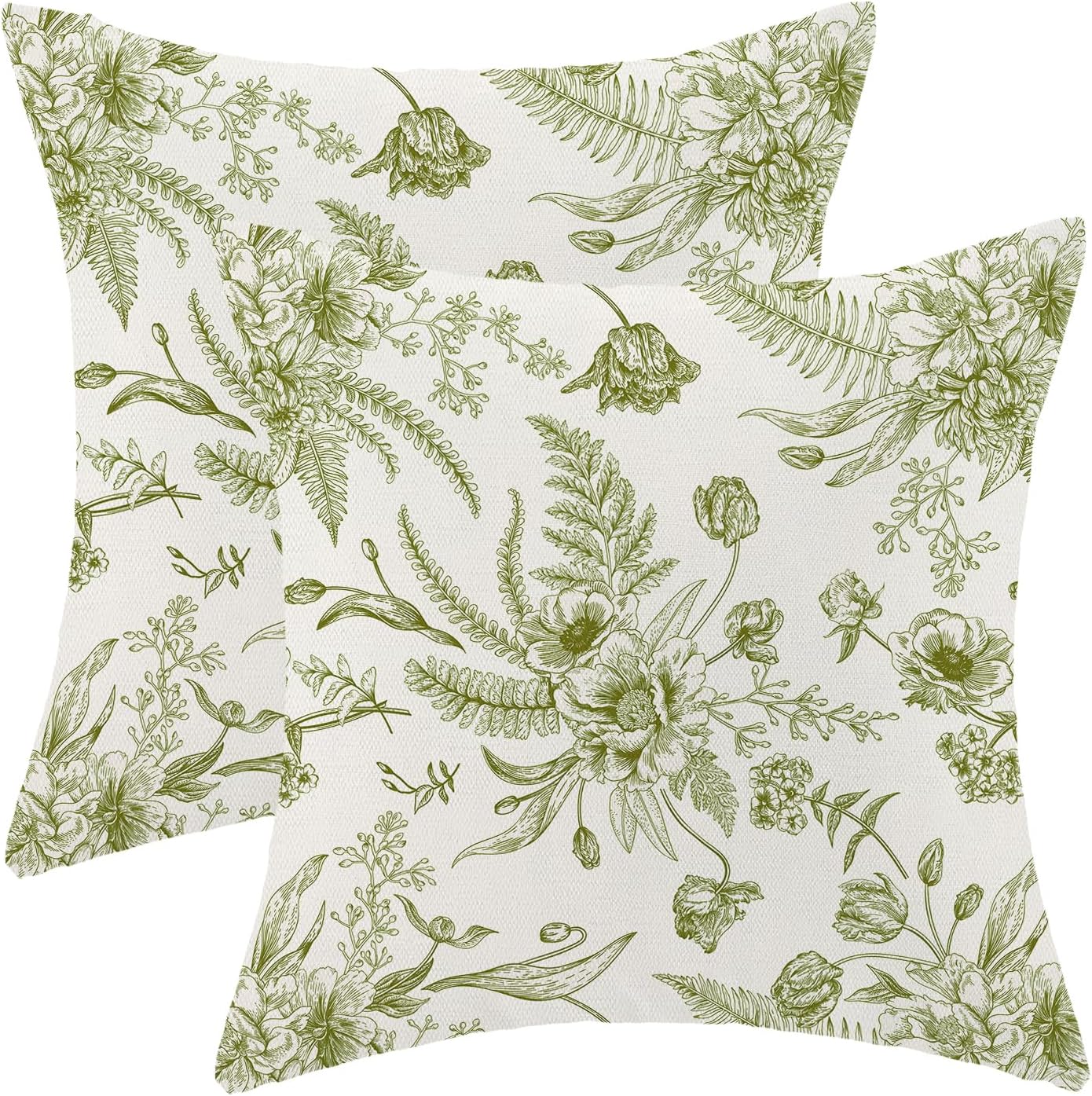 CXMEIFLY Sage Green Spring Pillow Covers 22 x 22 Inch Set of 2 for Chinoiserie Flowers Decor Throw Pillows Floral Leaves Seasonal Plant Outdoor Decorative Cushion Cases for Couch Bed Decorations