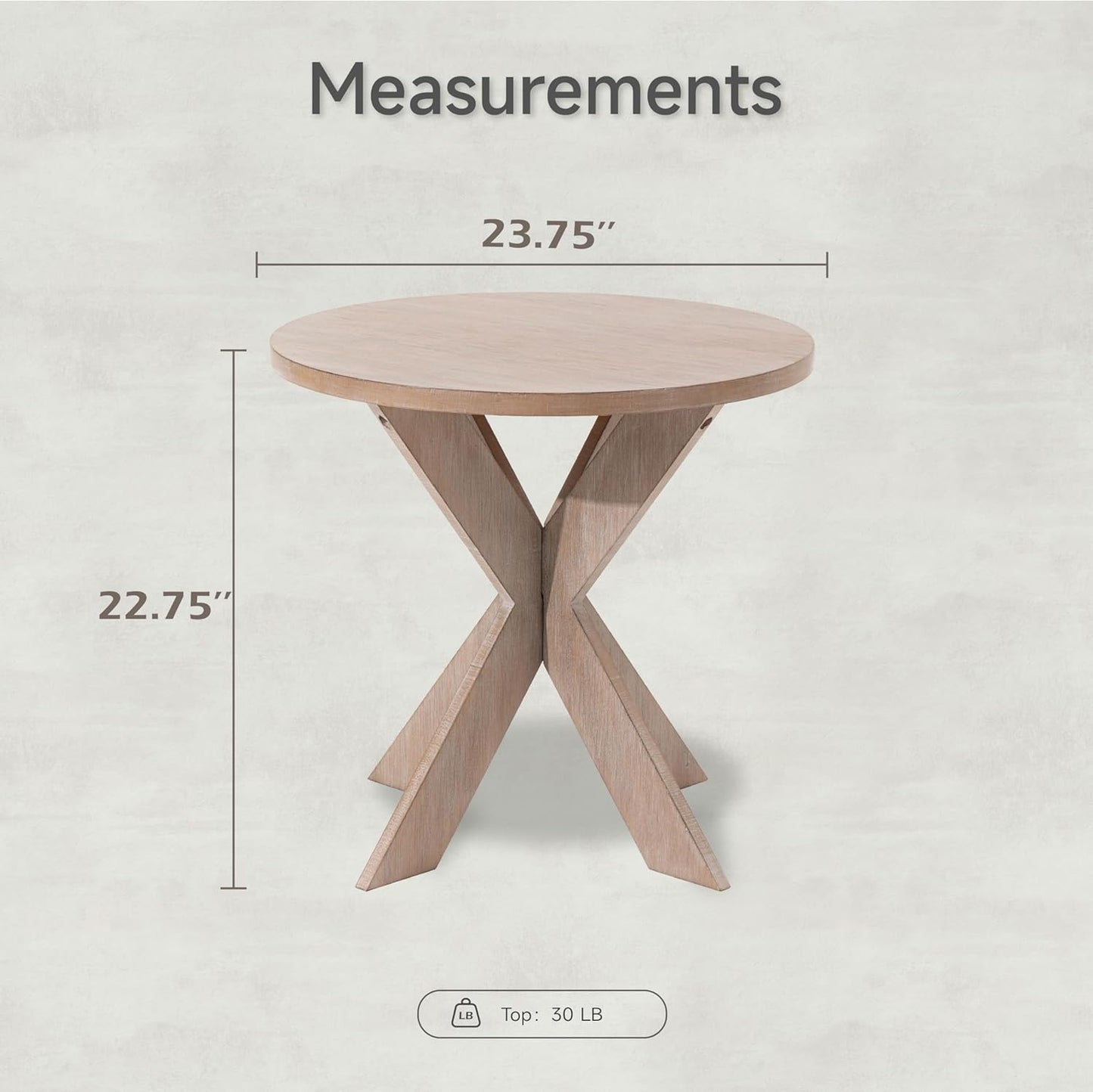 Farmhouse Cross Leg end Table, French Country Accent Side Table for Family, Dinning or Living Room, Small Spaces, Modern, Round, Vintage Grey Finish.