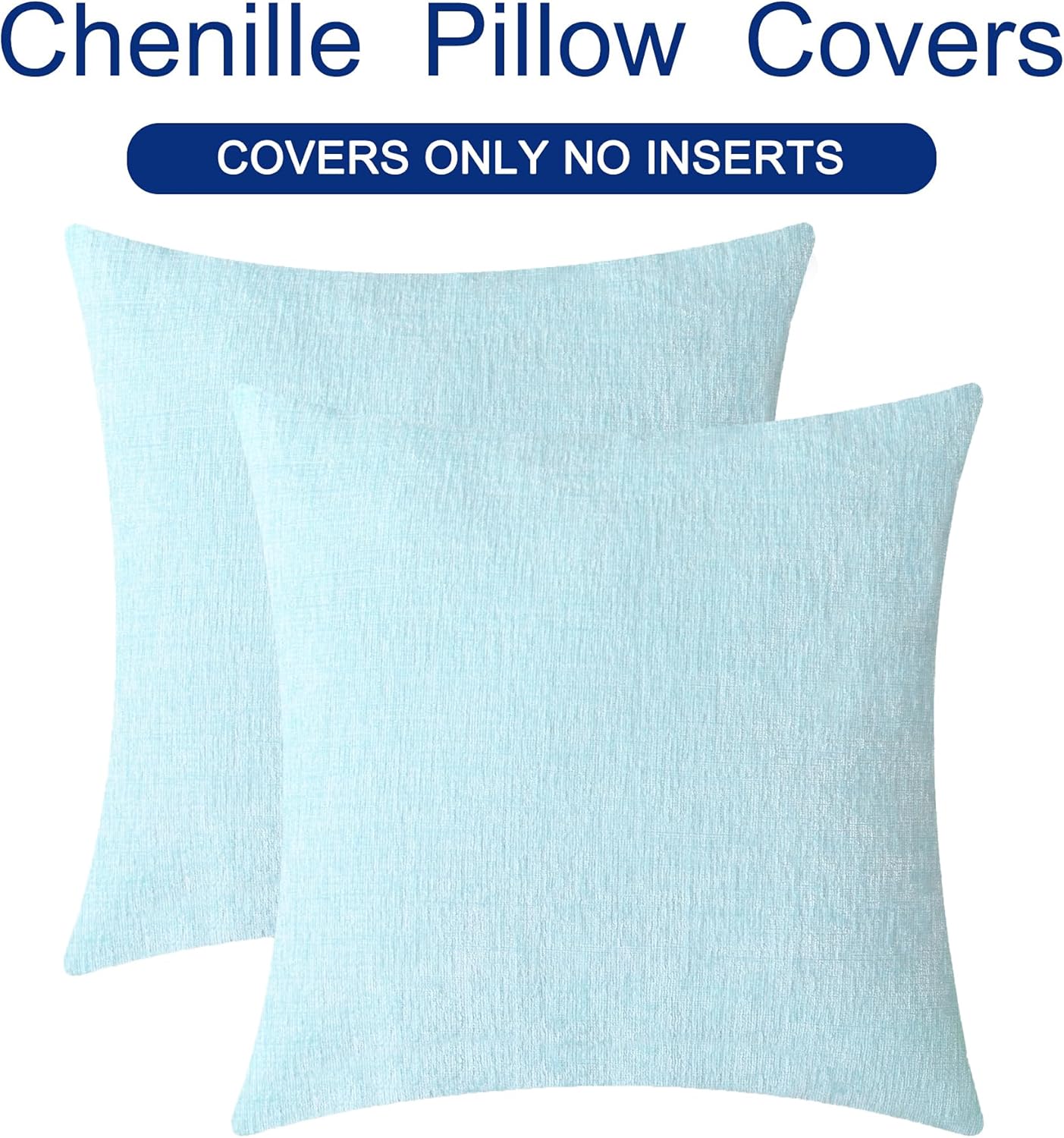 CaliTime Throw Pillow Covers Decorative 22 X 22 Inches Pack of 2 Cozy Chenille Cushion Cases for Couch Sofa Bed Living Room Home Light Blue Grey