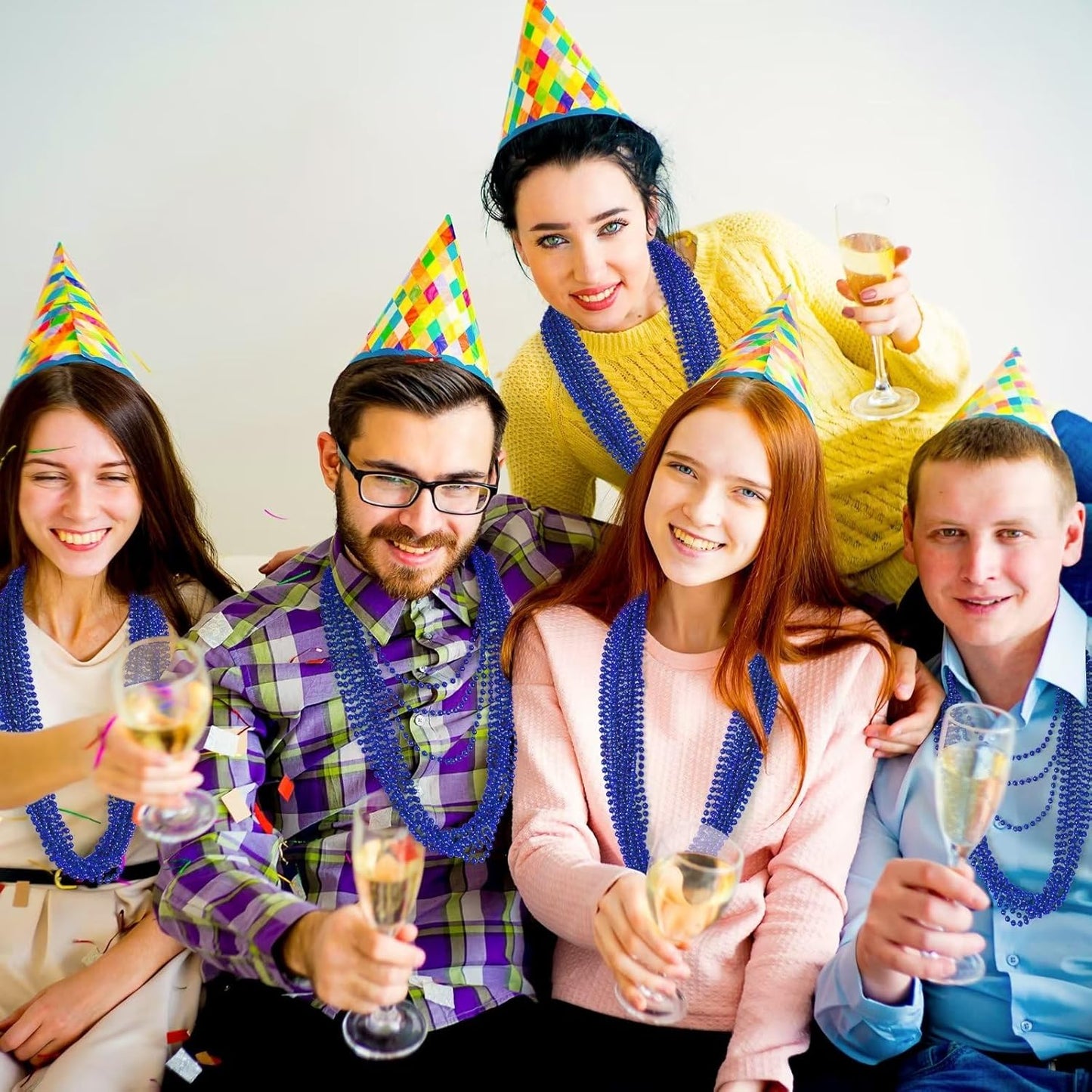 50PCS Christmas Bead Necklace, Blue Bead Necklaces Stuff, 33" Mardi Gras Beads Necklace Costume, Festival Parade Throw Accessories for Wedding Birthday Party Events Supplies Decorations