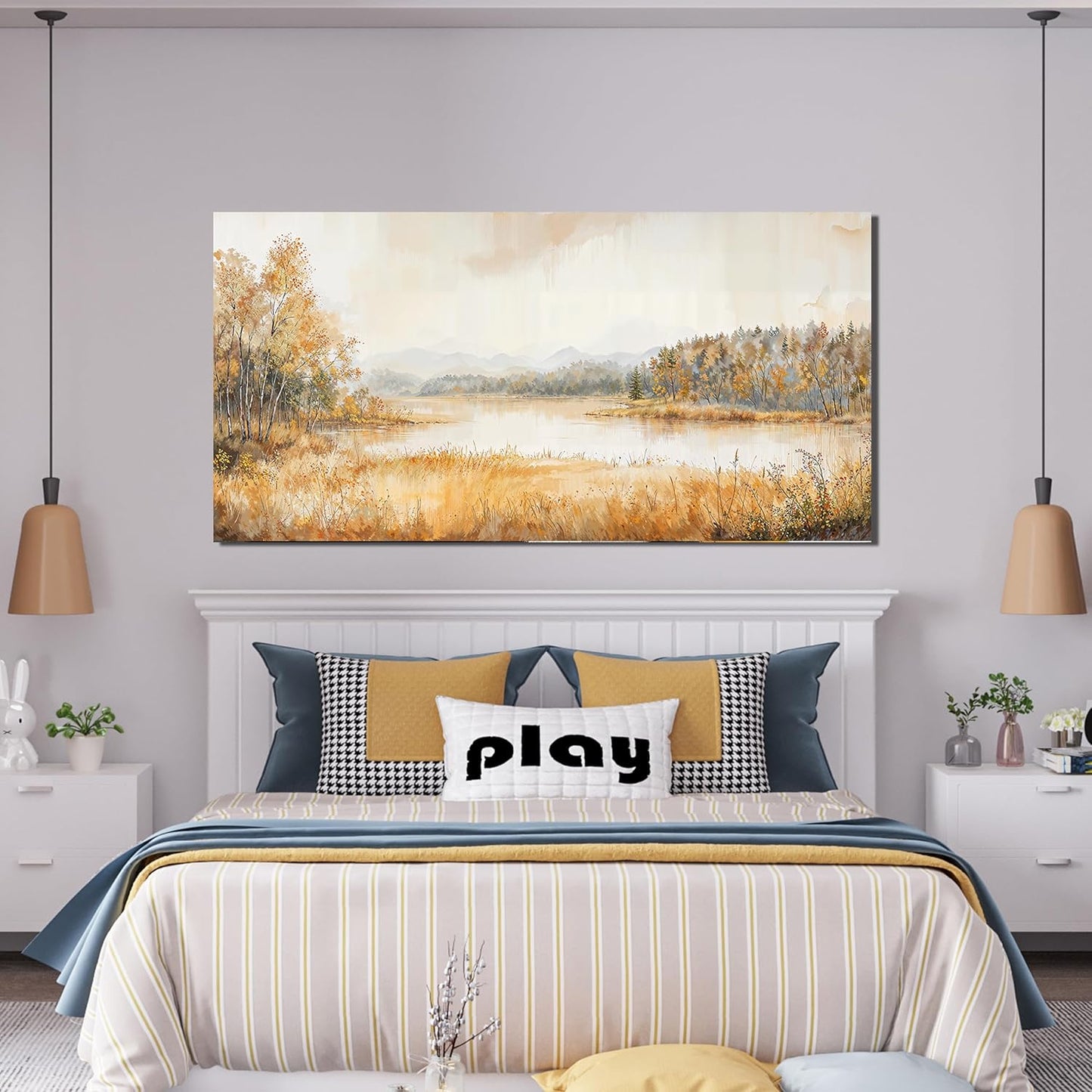 KUPTEU Canvas Wall Art Decor Wall Art Pictures for Living Room Coastal Landscape Art Prints Art Work for Wall Decor Lakeside Wall Decorations Artwork for Walls Bedroom Home Aesthetic Decor 20"X40"