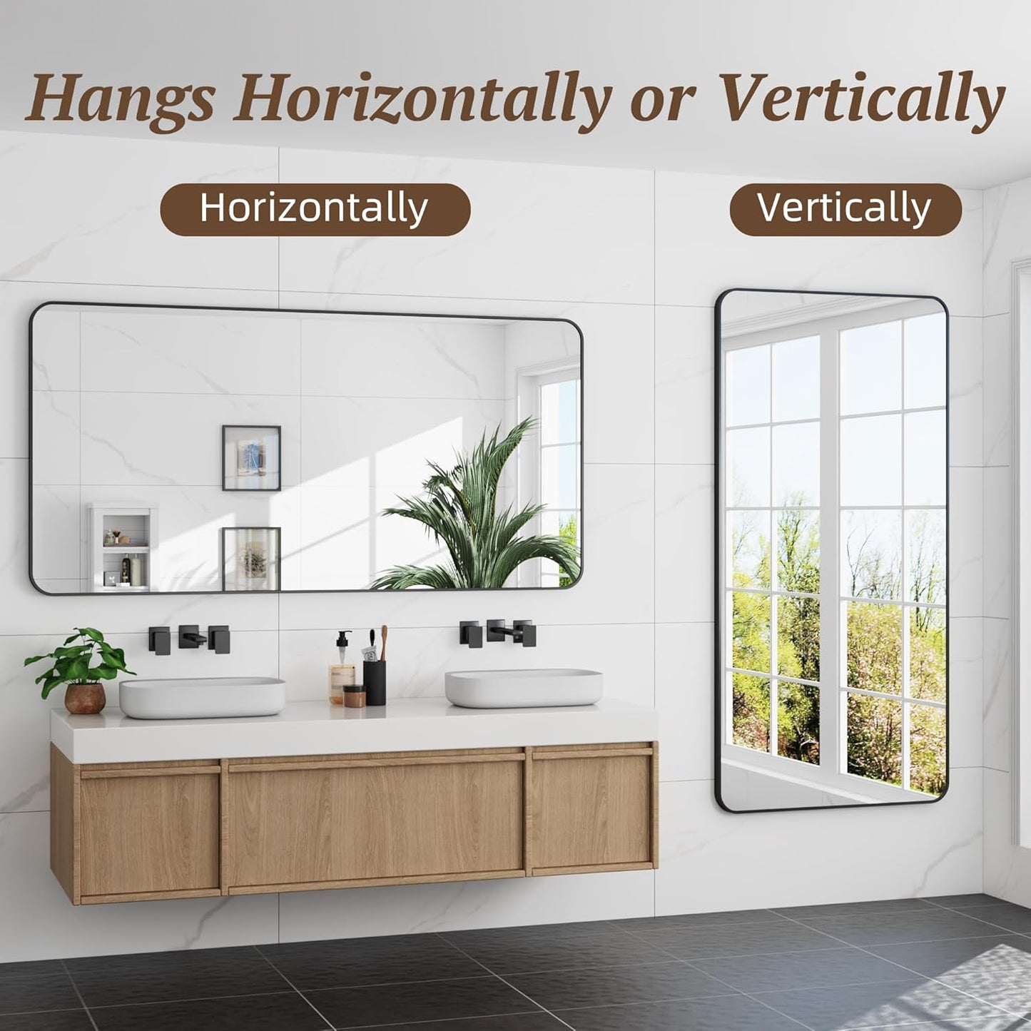 Bathroom Mirror 60" x 30", Large Rectangle Wall Mirror, Black Metal Frame Wall Mounted Mirrors for Bathroom, Vanity, Bedroom, Entryway Decor(Horizontal/Vertical)