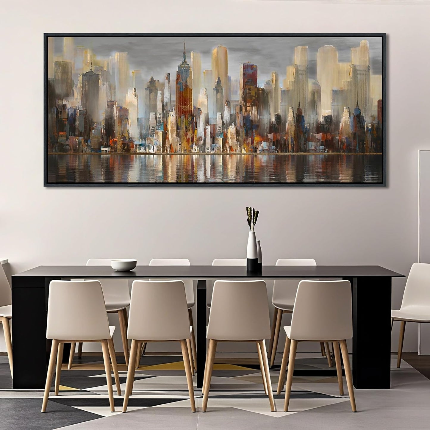 Framed Large Cityscape New York Wall Art Canvas Prints Abstract Brown City Theme Paintings Modern Canvas Wall Art for Living Room Pictures Wall Decor Bedroom Big Size 31x70