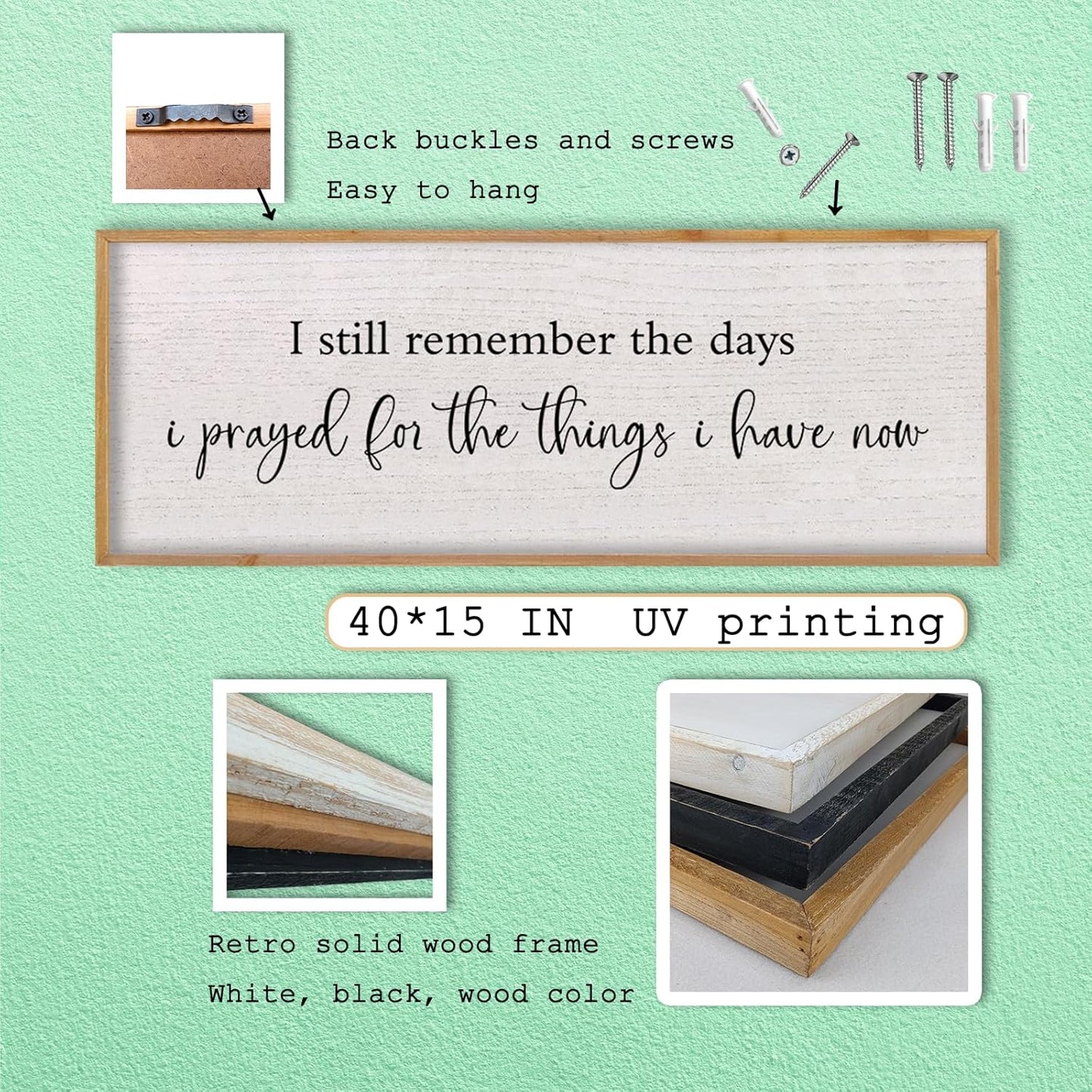 LuZhiQiang I Still Remember The Days I Prayed Sign Bible Verse Christian Wall Decor 40"X15" for Scripture Religious Family Living Room Holy Catholic God Jesus Christ Prayer Home Wall Art (Wood)