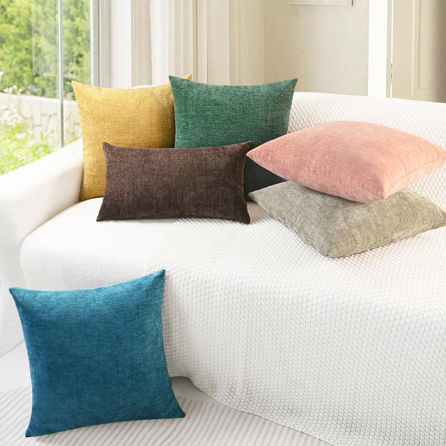 CaliTime Throw Pillow Covers Decorative 18 X 18 Inches Pack of 4 Cozy Chenille Cushion Cases for Couch Sofa Bed Living Room Home Gold