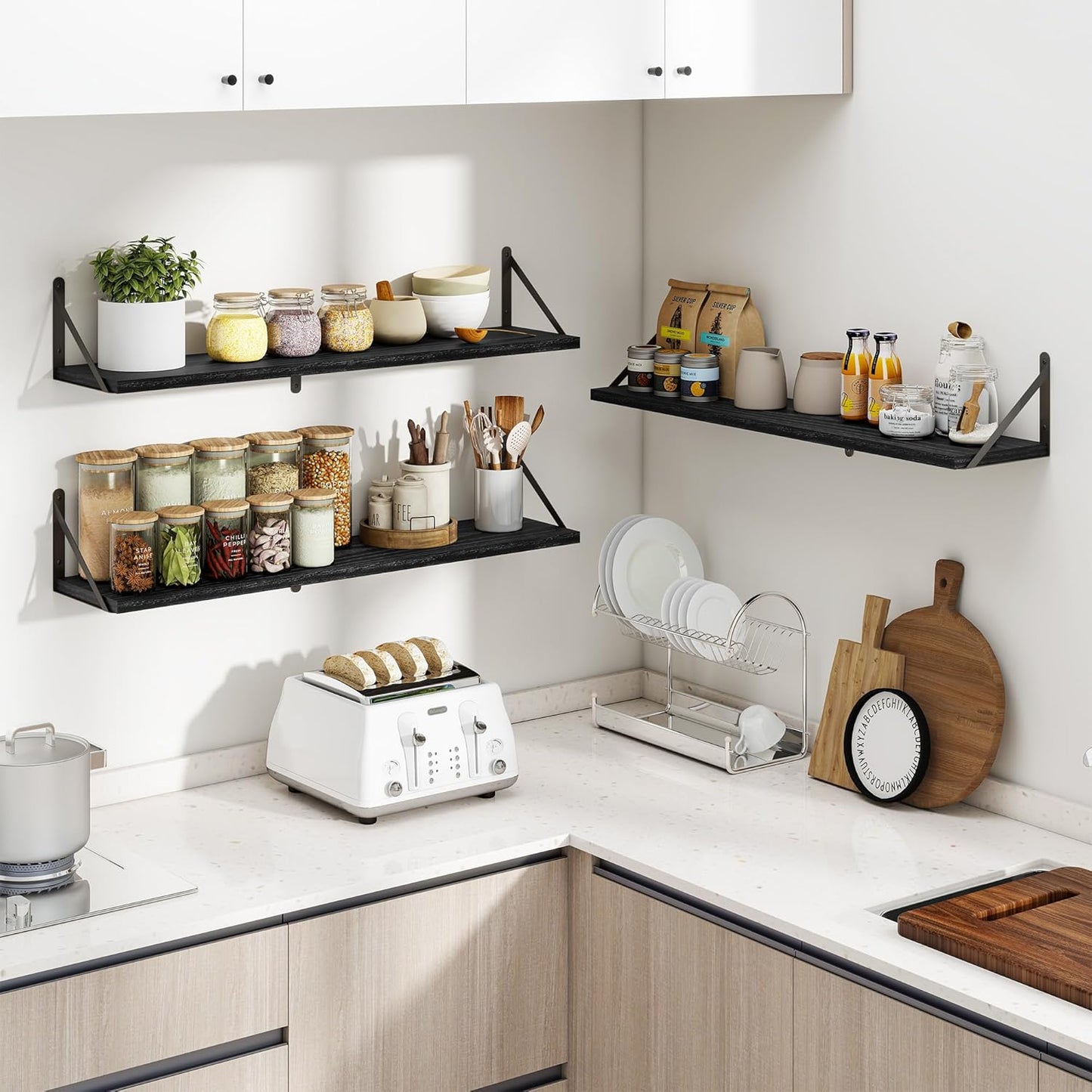 Heimlove 36 Inch Black Floating Bookshelves Set of 3,Heavy Duty Wall Mounted Bookshelves,Bookshelf for Living Room,Bedroom,Kitchen,Laundry Room Storage & Decor