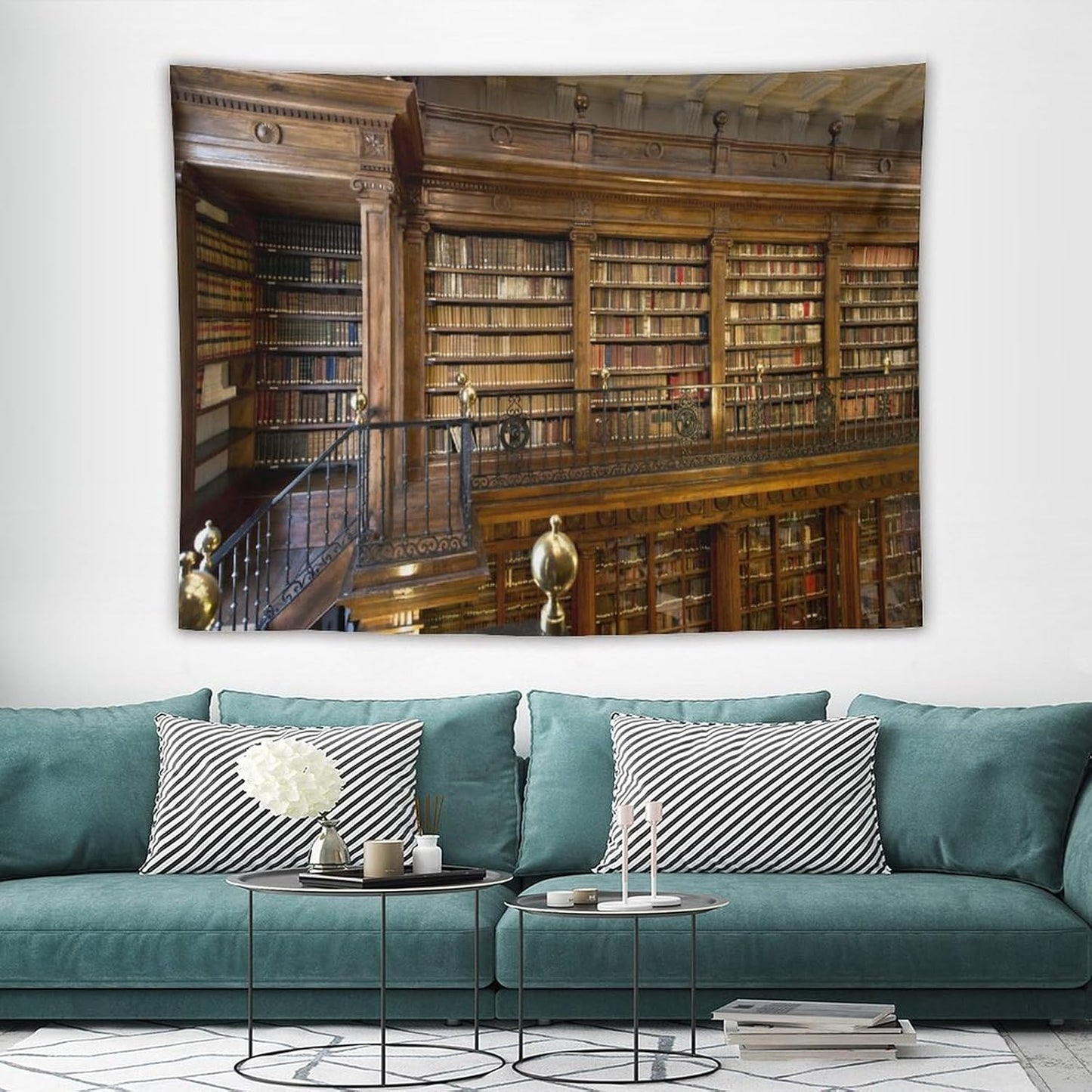 Kurtect Library Tapestry,Vintage Medieval Antique Bookshelf Bookcase Pattern Print Tapestries for Party Beach Picnic Blankets Tablecloths Living Room Wall Deocr, 60x80 in