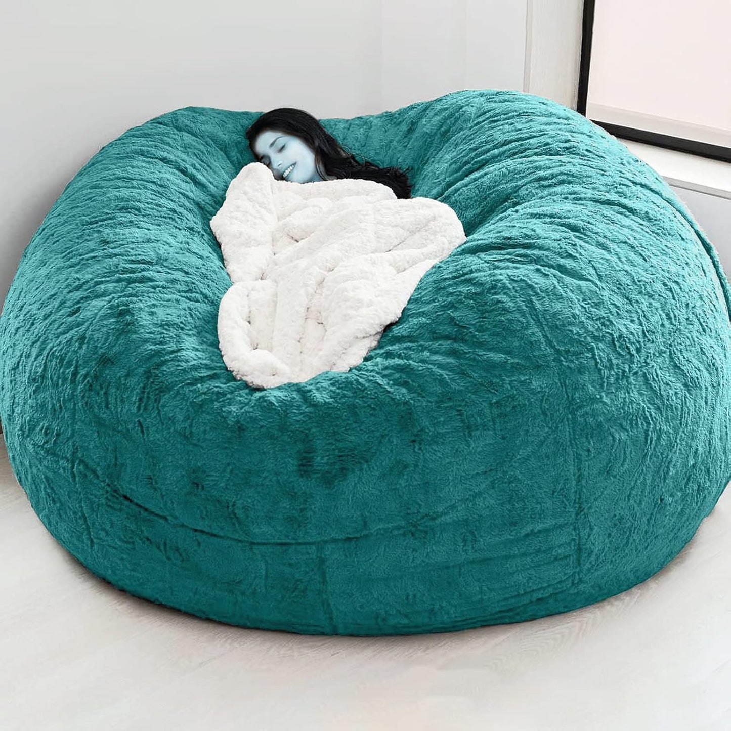 Big Huge Giant Bean Bag Chair for Adults, (No Filler) Bean Bag Chairs in Multiple Sizes and Colors Giant Foam-Filling Required- Machine Washable Covers, Double Stitched Seams (Peacock Blue,7FT)