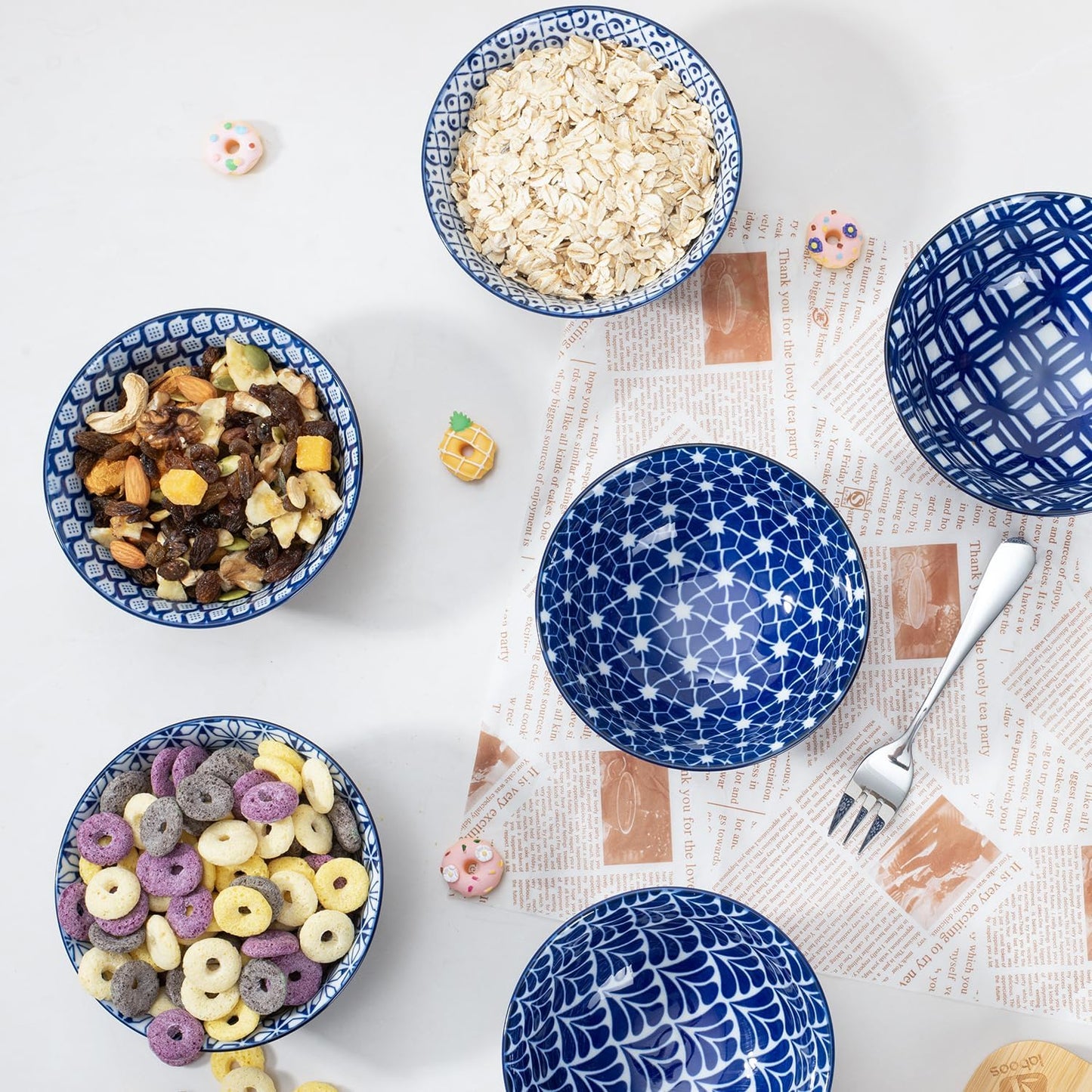 Blue and White Ceramic Bowls Set of 6, 4.7in Small Dessert bowl 10 oz for ice cream, Snack, Porcelain bowl for Dipping,Dishwasher/Microwave safe