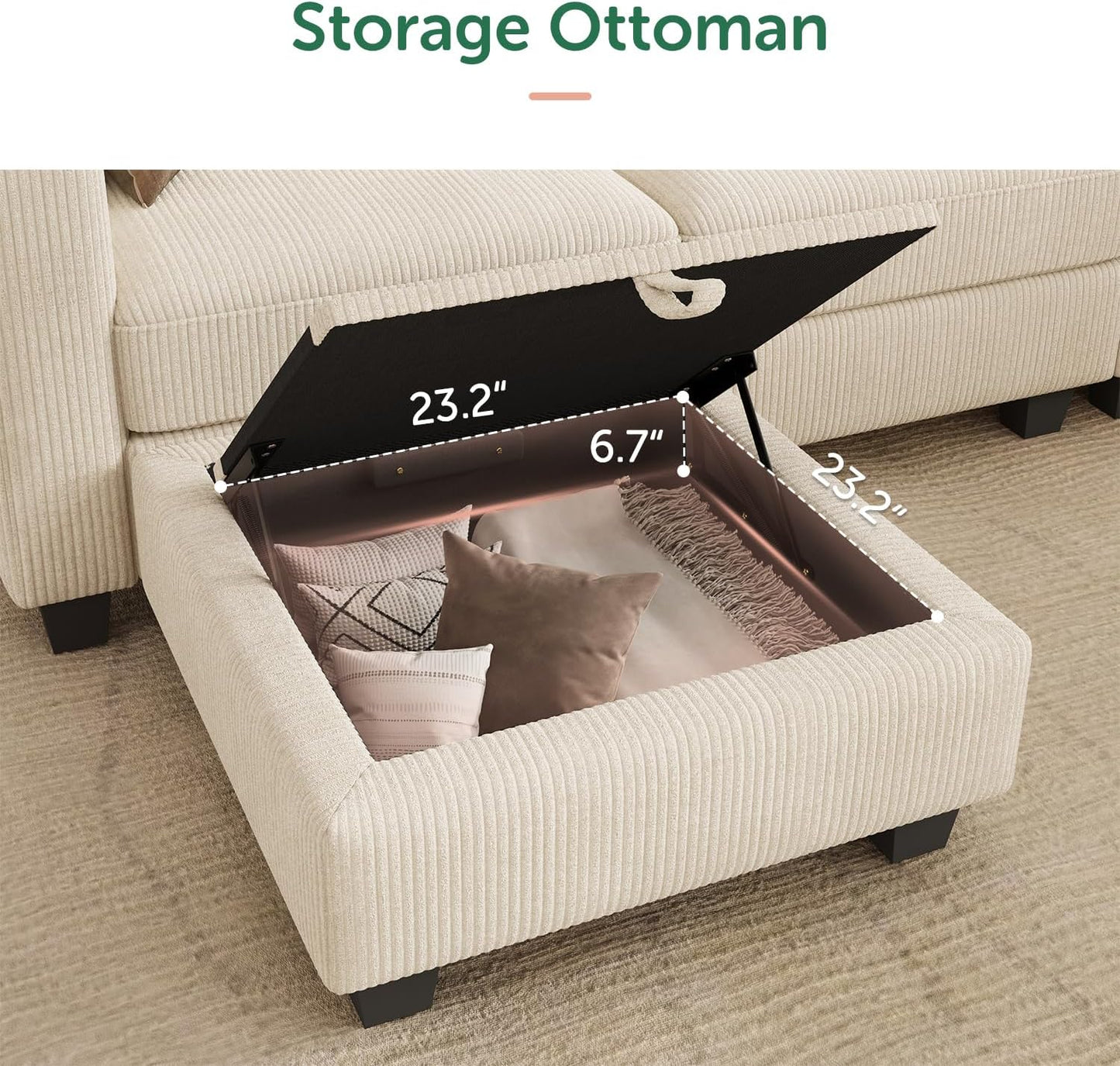 HONBAY Corduroy Sectional Couch with Storage U Shaped Sectional Sofa Modular Sectional Couches for Living Room, Beige