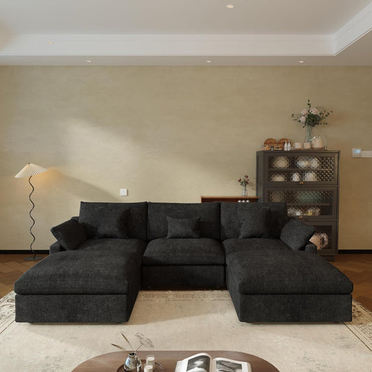 JACH U Shaped Sectional Couches, Cloud Sectional Couch with Deep Seat, 119" Down Filled Modular Sofa with Chaise, Covers Removeable & Washable, Sofas Furniture for Living Room, Black