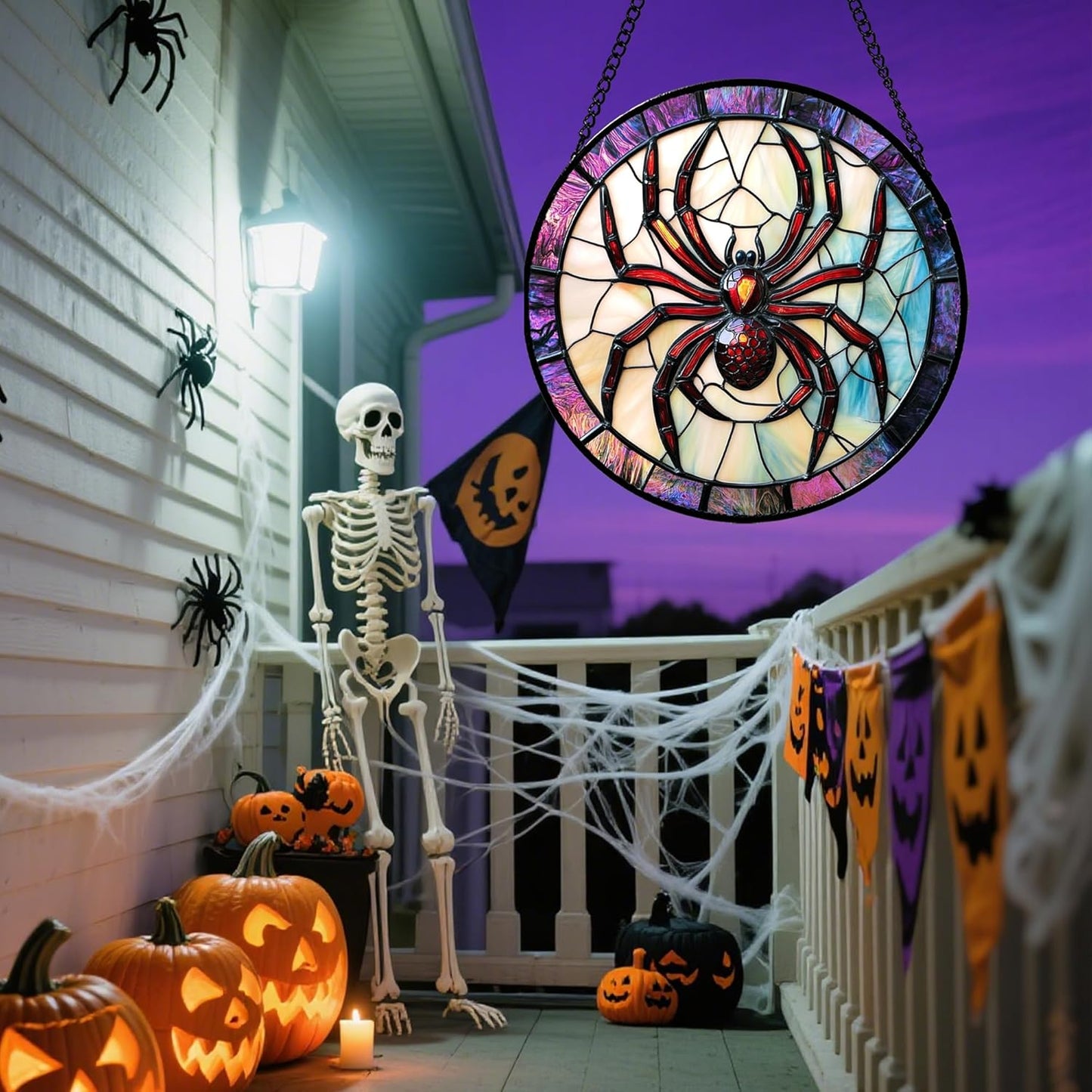 Stained Glass Window Hanging - Halloween Decorations Red Spider Goth Suncatcher for Doors Garden Indoor Funny Spooky Sun Catchers Gothic Decor Horror Gifts for Women Men Friend 15 in