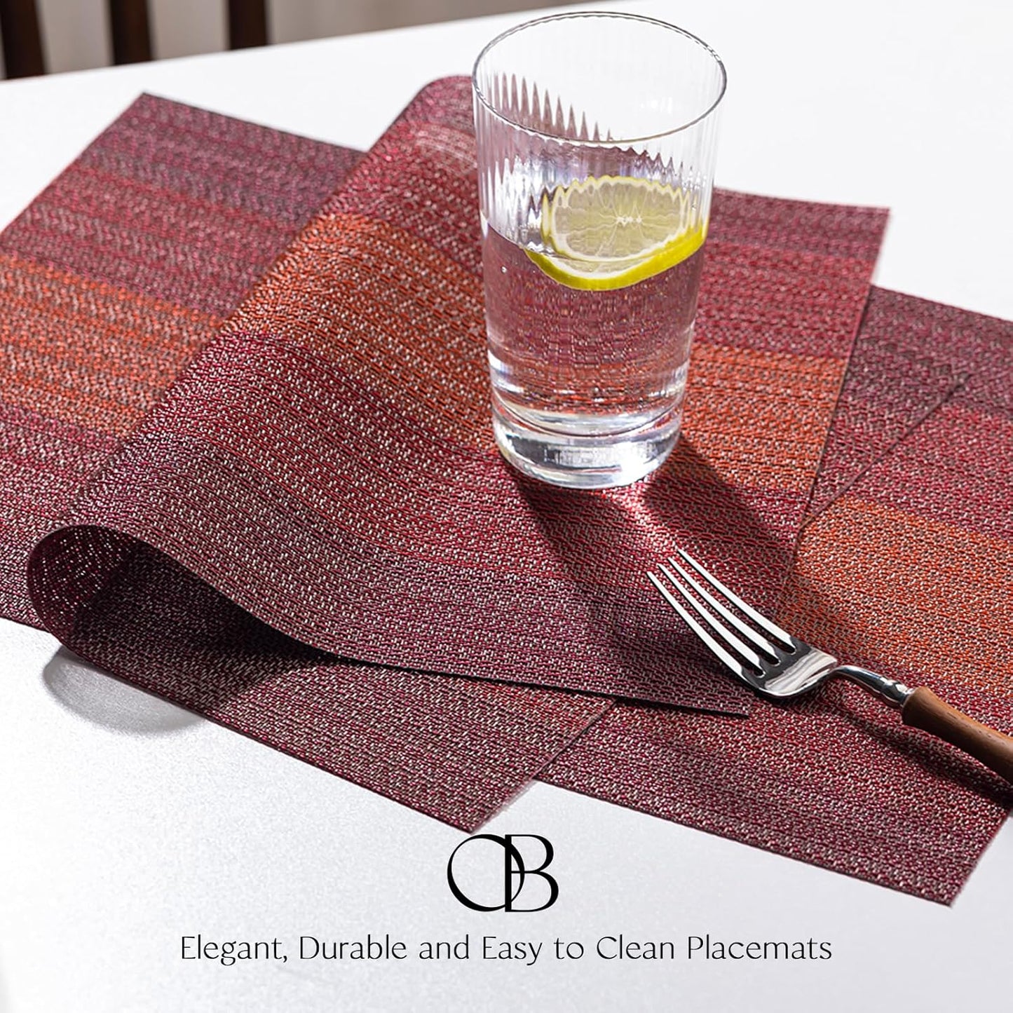 Placemats Set of 6 - Easy Clean Woven Vinyl Placemats for Dining Table, Indoor/Outdoor Place Mats, Washable PVC Table Mats（Pomegranate Parade）