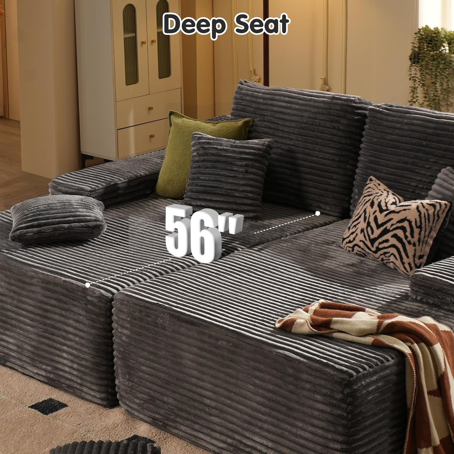 ovios 81" Oversized Sectional Double Lounge Chaise with Cloud Plush Sofa Bed, No Assembly Required, Fluffy Modern Sleeper Loveseat Chair for Indoor Living Room Bedroom Reading, Grey (Plush Fabric)