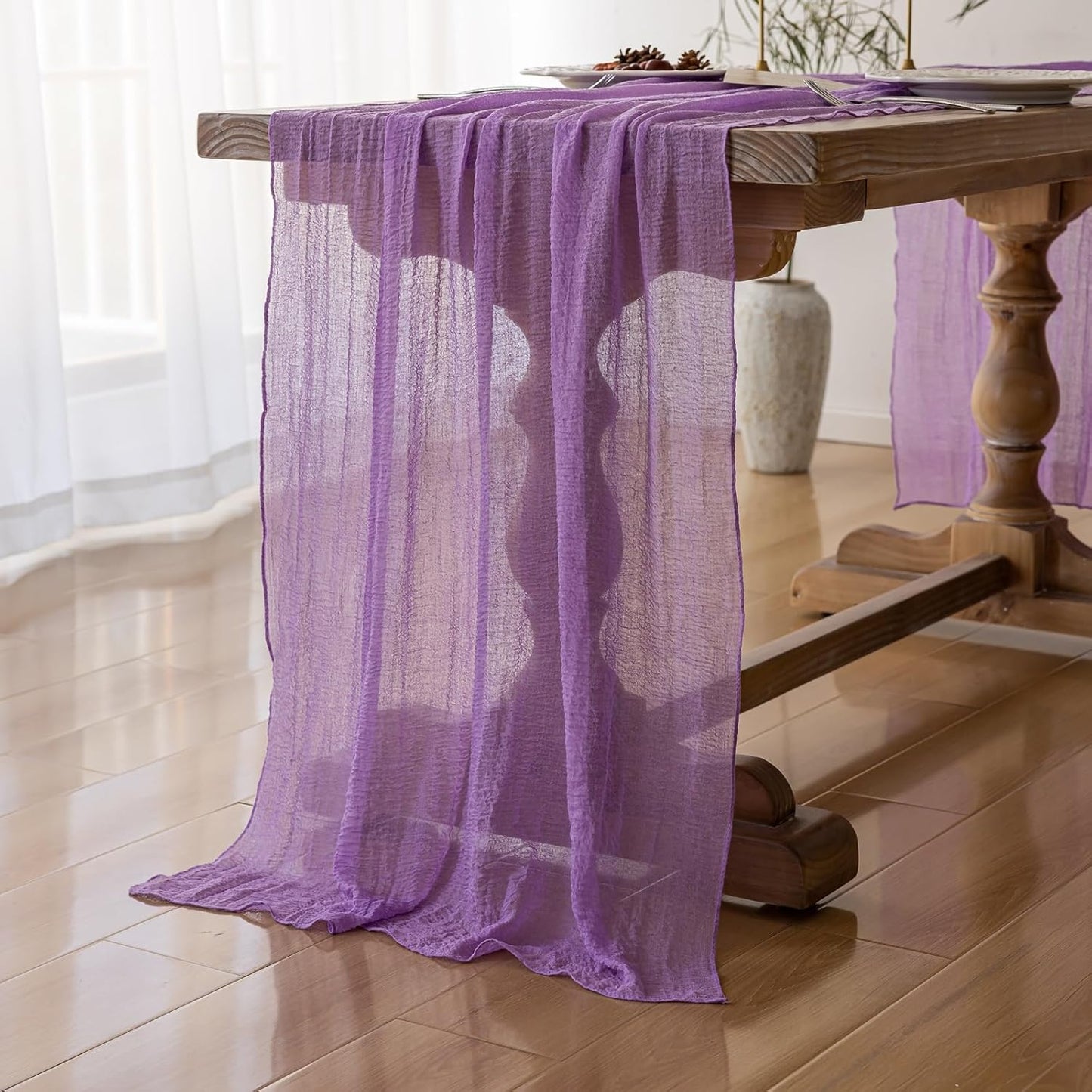 6pcs Lilac Gauze Rustic Cheesecloth Table Runner 120 Inch 10 FT for Wedding Baby Shower Bridal Shower Birthday Engagement Garden Outdoor Party Long Sheer Boho Decorations