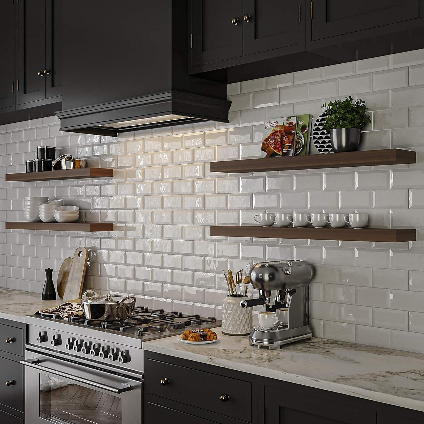 Homeforia Walnut 36 inch Floating Shelf, High End Solid Real Wood 36inch Large Shelves for Bathroom Wall, Dark Brown 36 inches Long Floating Shelves, Heavy Duty Bracket, 36 X 6.5 X 1.75 inch, Set of 2