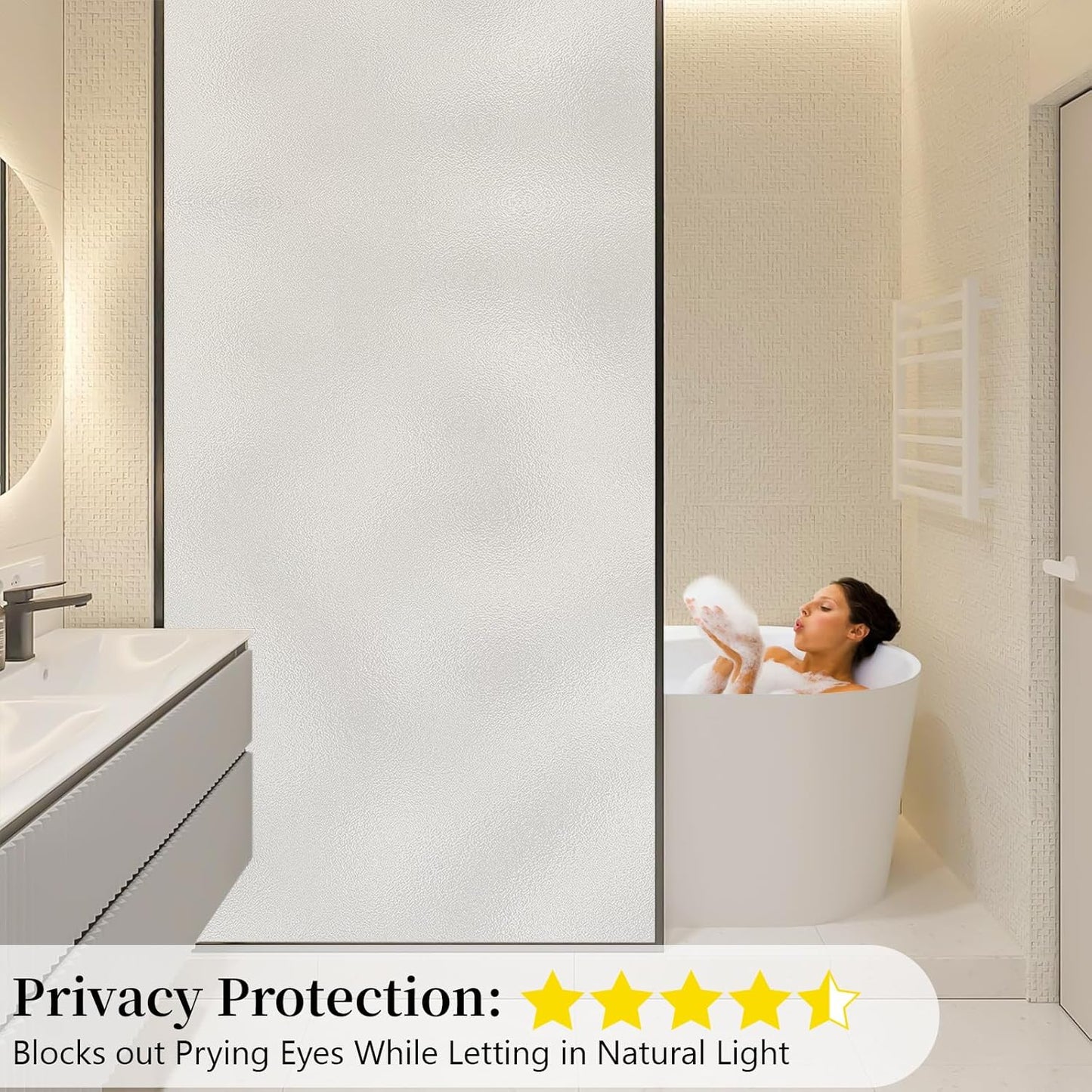Niviy Frosted Glass Window Privacy Film with Free Installation Tools 23.6 x 118 Inch Static Cling Bathroom Window Frosting Film Day and Night Privacy Windows Cling Home Glass Door Cover