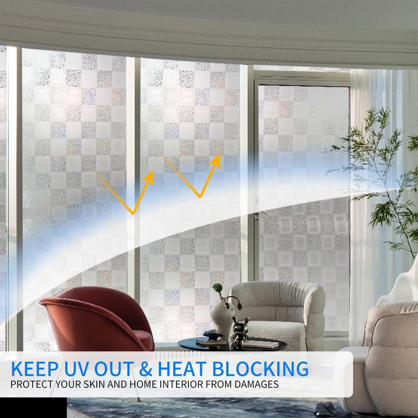 Window Film Privacy Day and Night with Installation Tools, Static Cling Glass Film Ideal for Home Shower Office Glass Door (White, 17.5X196.9 Inch)