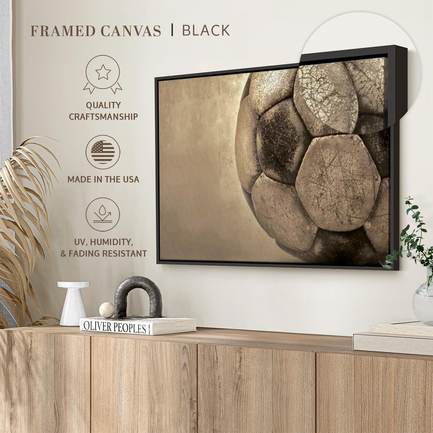 Elephant Stock Worn Soccer Ball Wall Art - Horizontal Framed Canvas - 1-Piece Living Room Wall Decor - Photography sports Canvas Print - Brown and Gray Decor for Wall - 25" X 17"