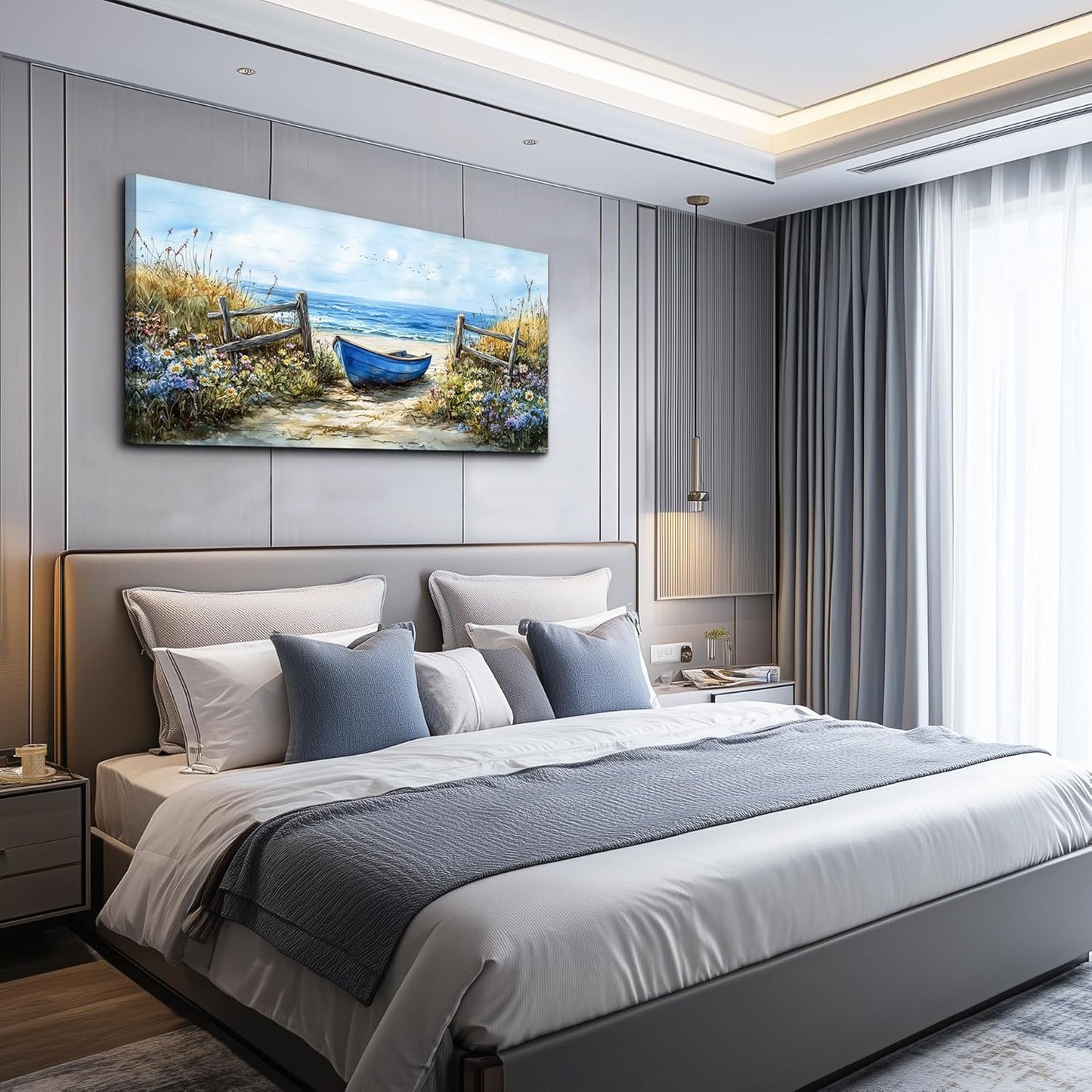 ZUITINGHUA Canvas Wall Art For Living Room Wall Decor For Bedroom Office Wall Decoration Seaside Landscape Painting Boat Pictures Artwork Room Aesthetic Home Decor 20x40 In