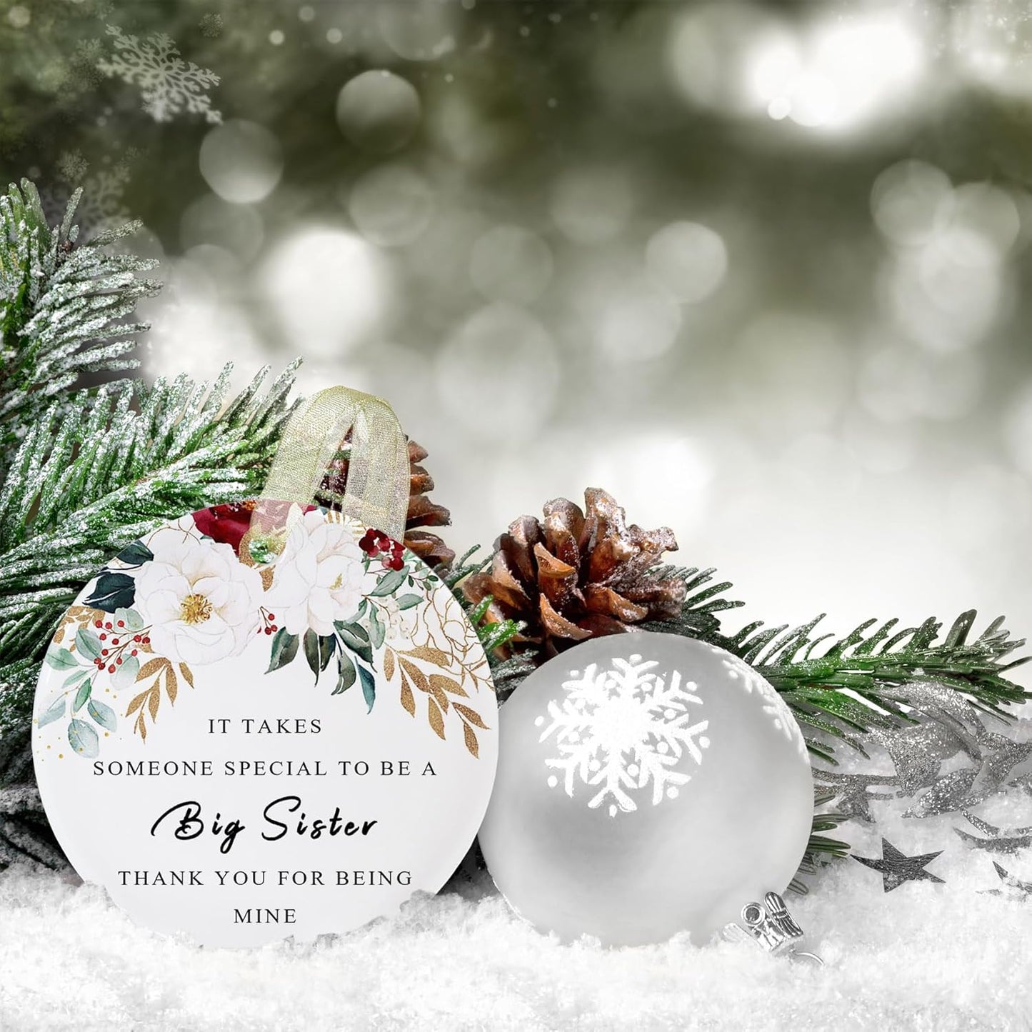 Sister Ornaments 2025 Sis Ornament Big Sisters Ornament Sister Christmas Ornament for Sisters Forever Ornament Sister Graduate Best Sis Ever Double-Sided Printing Ceramic(2.9"