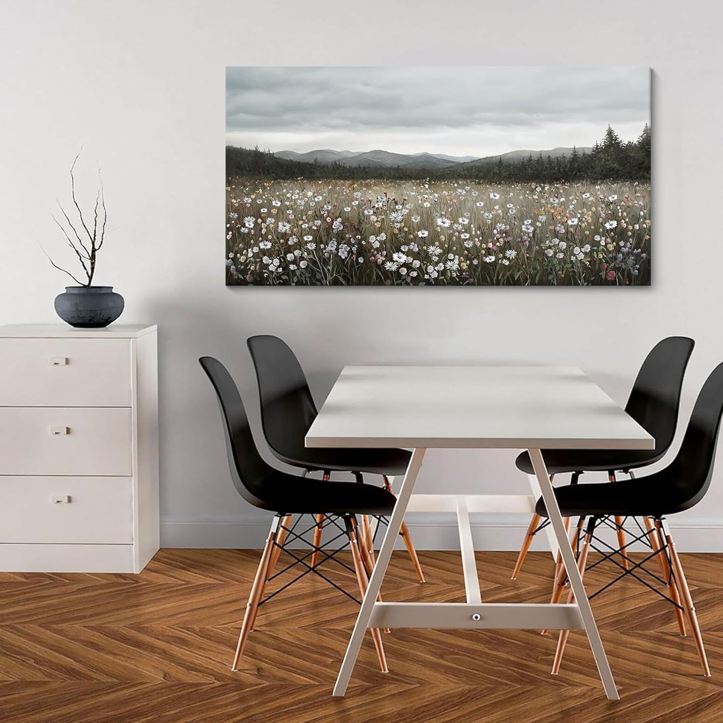 HGUAOA Vintage Framed Floral Landscape Wall Art for Living Room - Large Nature Artwork Above Bed Wall Decor - Farmhouse Mountain Pictures for Bedroom Wall Decor 20×40IN