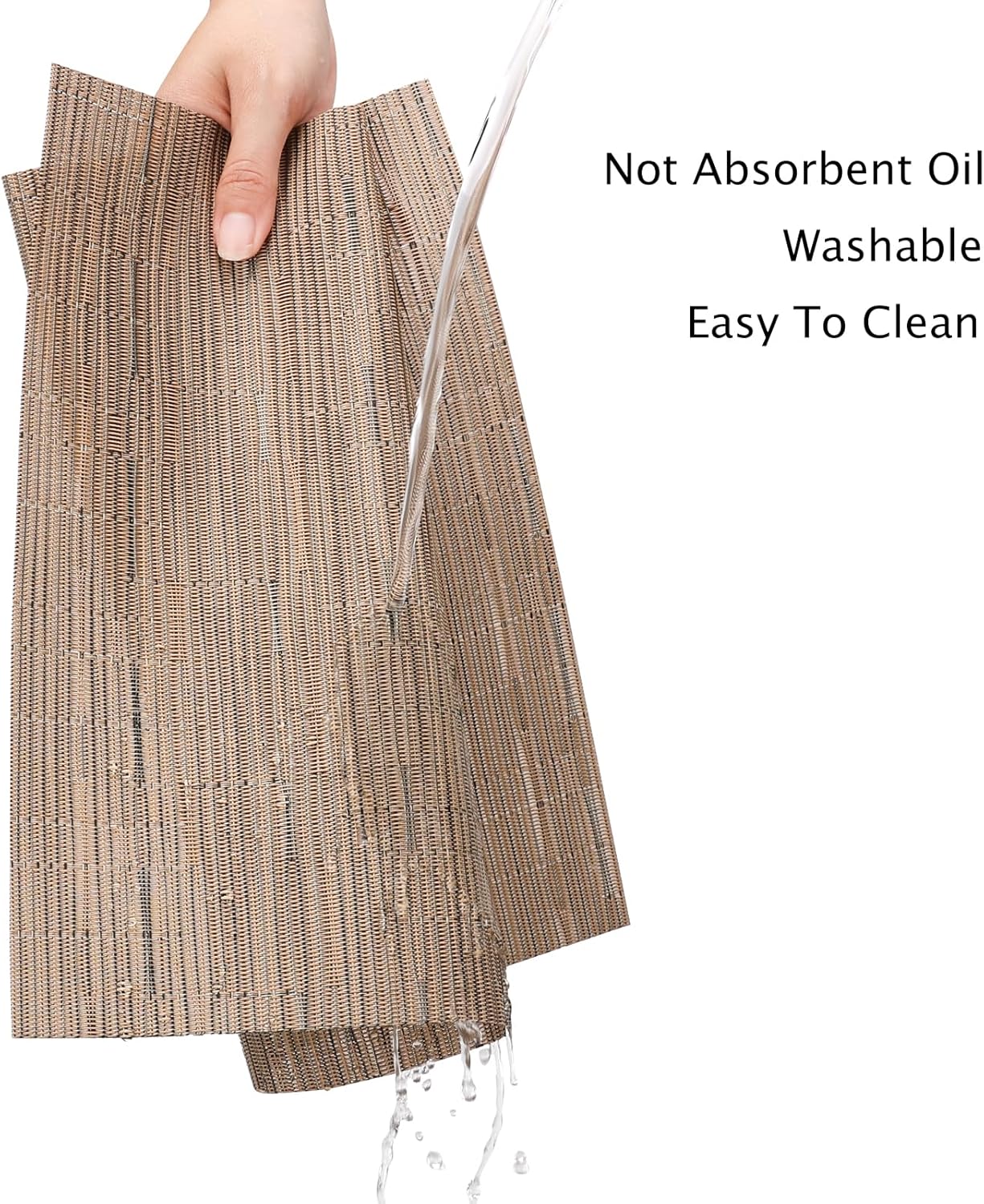 Myir JUN Placemats Set of 6, Vinyl Woven Placemats Place Mats Indoor Washable Table Mats Non-Slip Place mats for Dining Table (Light Brown, Set of 6)