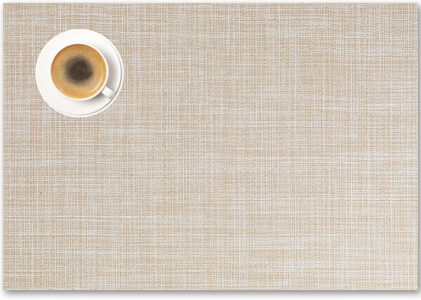 Placemats Set of 12 - Easy Clean Woven Vinyl Placemat for Dining Table, Indoor/Outdoor Place Mats, Washable PVC Table Mats（Beige）