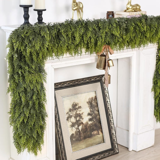 6FT Real Touch Cedar Garland for Fireplace - Artificial Christmas Garlands Realistic Faux Greenery Fake Pine Needles Garland for Holiday,Table, Window,Mantel,Stairs, Home,Indoor Outdoor Decor (1PCS)