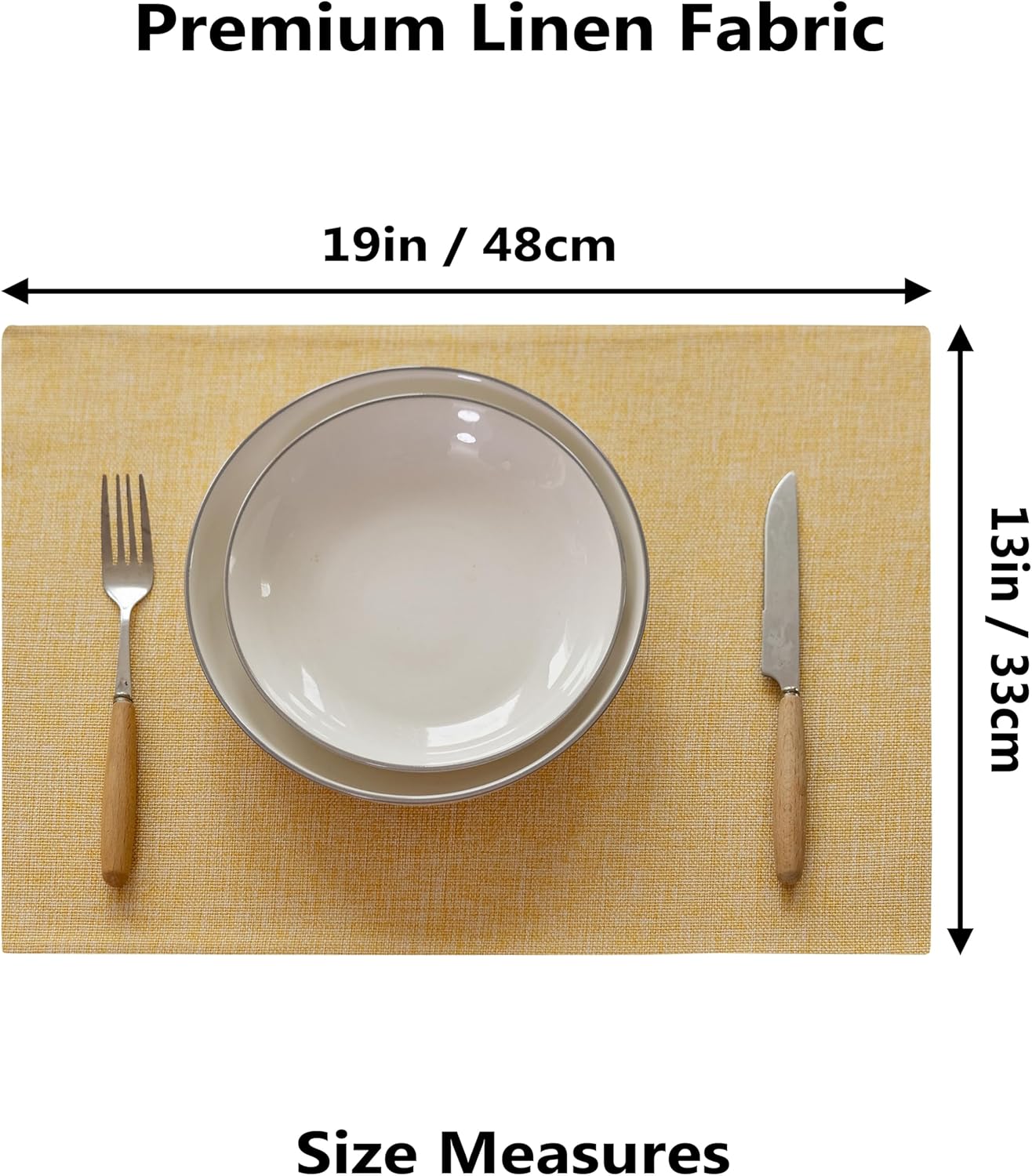 Demetex Placemats Set of 6 Yellow Table Mats Linen Fabric Placemats Heat Resistant Cloth Place Mats for Dining Kitchen Table, Yellow