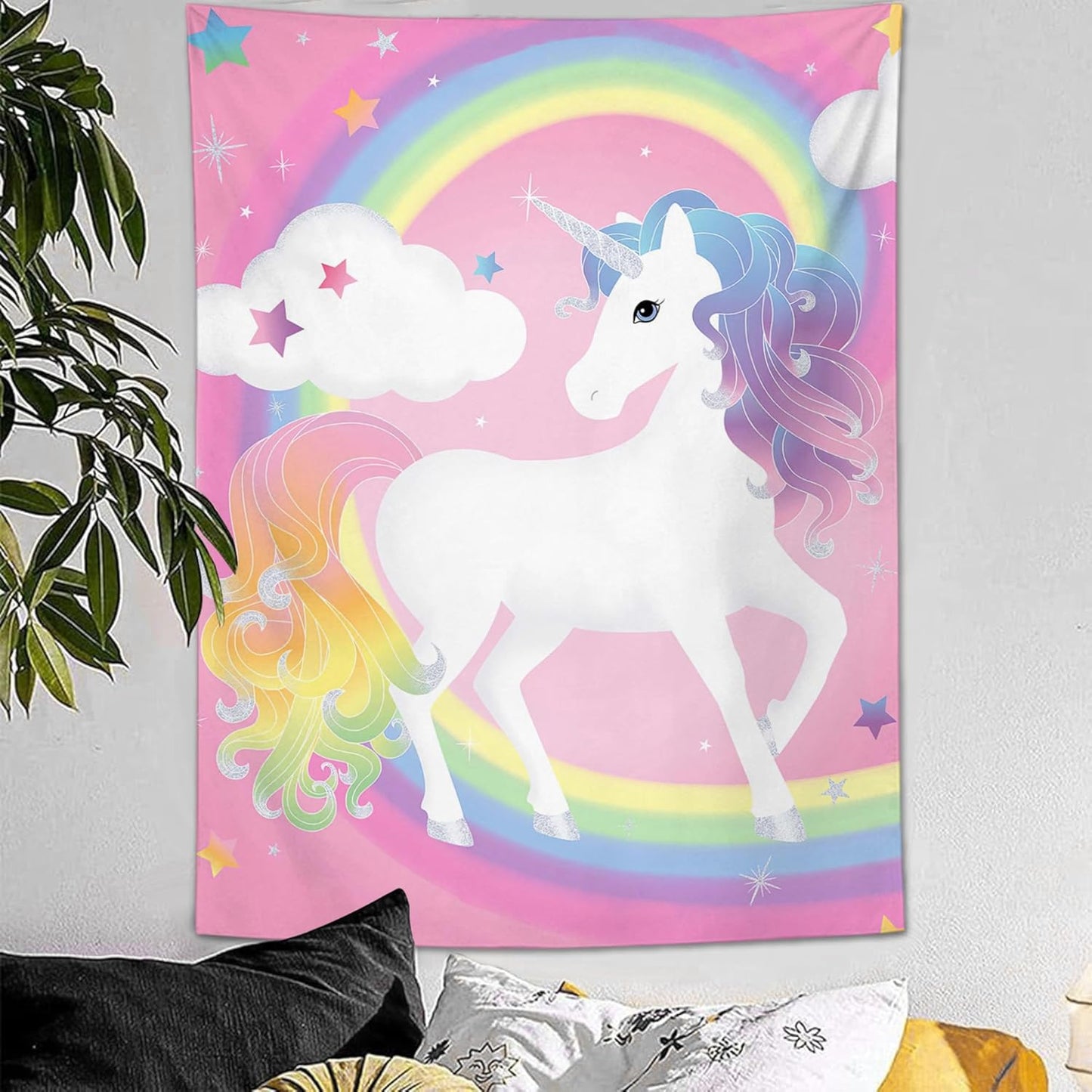 yowecso Unicorn Tapestry Rainbow Wall Hanging for Bedroom, Pink Unicorn Tapestries Aesthetic Wall Decor for Home, Dorm, Living Room - 60"x90"
