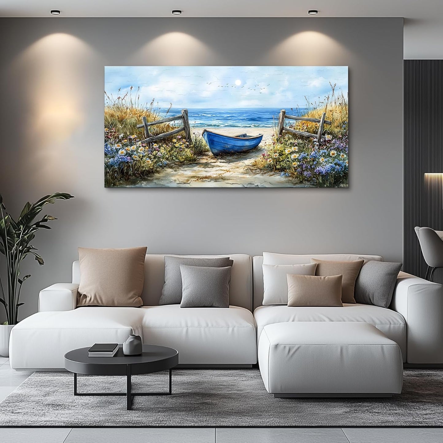 ZUITINGHUA Canvas Wall Art For Living Room Large Wall Decor For Office Bedroom Decorations Seaside Landscape Pictures Boat Painting Artwork Room Wall Mural Aesthetic Home Decor 30x60 In