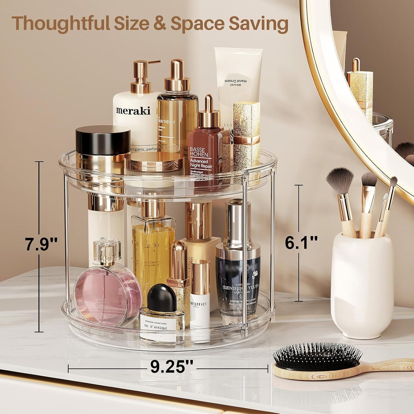 LAMU 2 Pack 2 Tier Lazy Susan Turntable Organizer 9.25'' Rotating Spice Rack Organization for Cabinet, Kitchen, Pantry, Countertop, Bathroom, Vanity, Medicine Cabinet Organizer, Clear