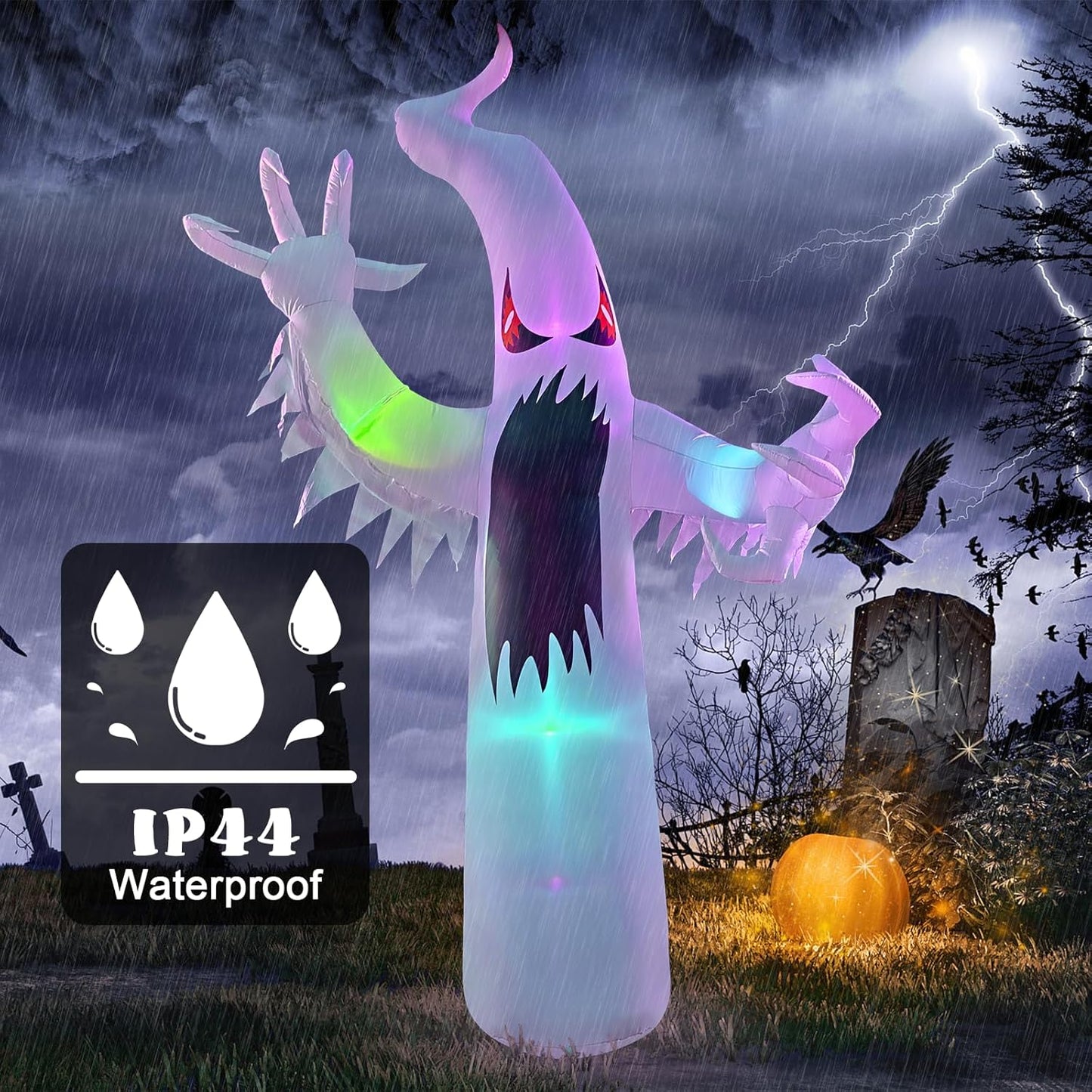 12FT Halloween Inflatables Giant White Ghost, Halloween Inflatable Outdoor Decoration, LED Colored Lights, Scary Red Eyes, Devil Claws, for Indoor and Outdoor Halloween Blow Ups Party Decorations