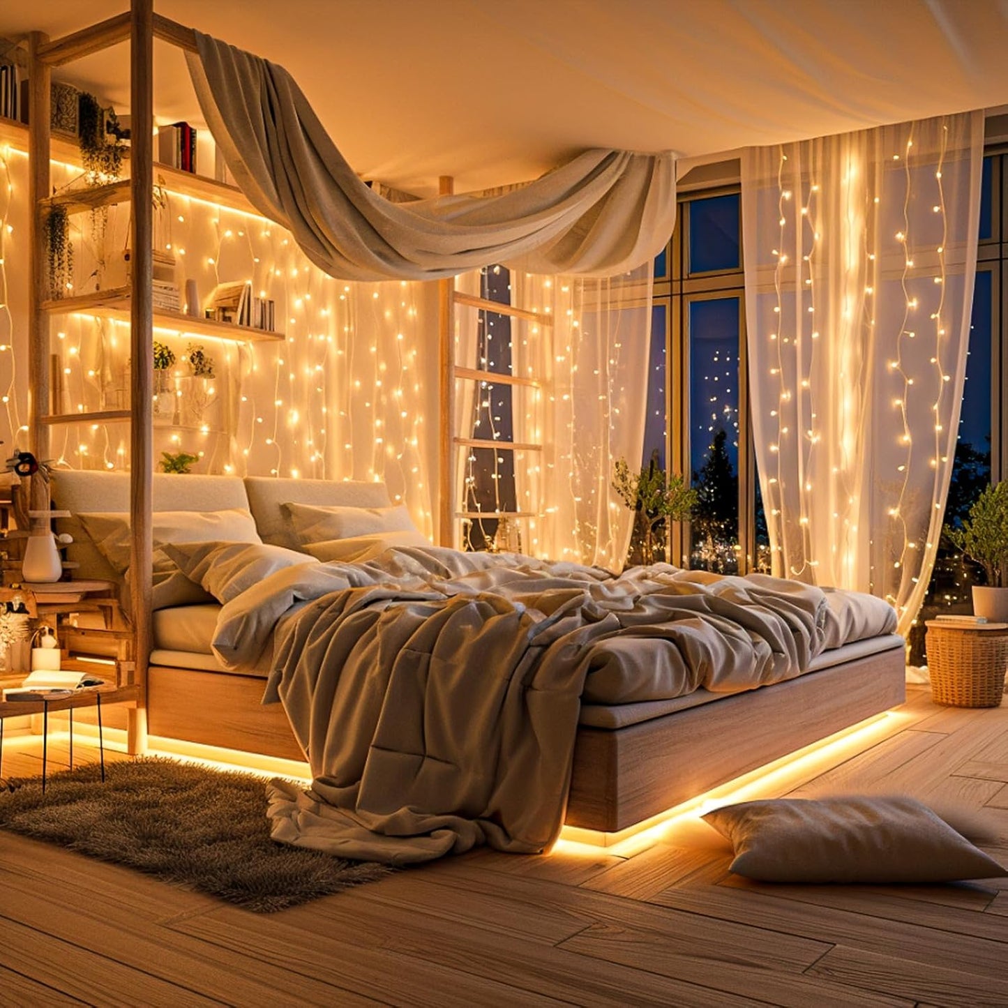 132FT 400 LED Christmas Lights Outdoor, 8 Modes Clear Wire Christmas String Lights Indoor, Plug in Twinkle Fairy Light for Bedroom Wedding Tree Party Decorations, Warm White