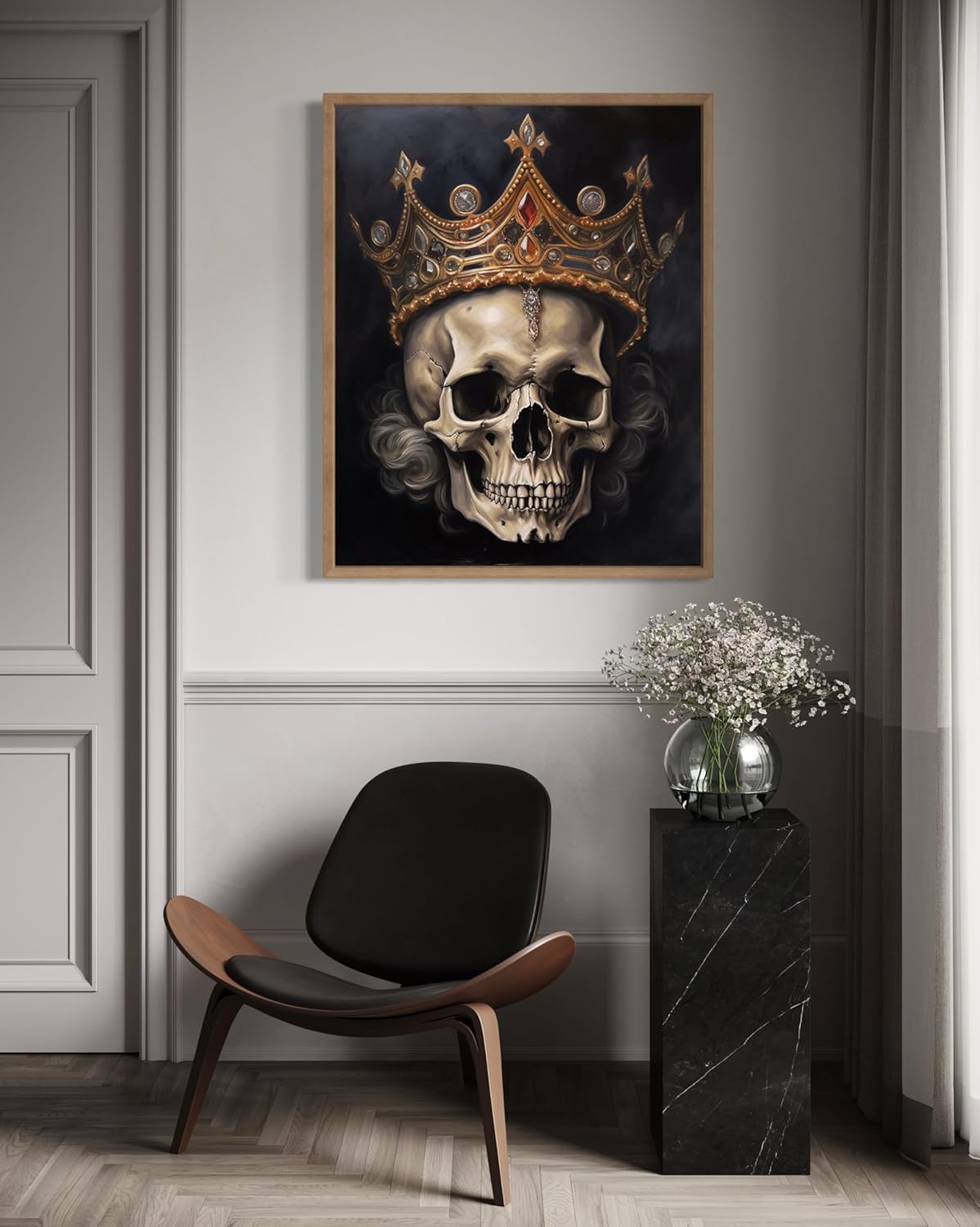 Skull Queen Poster Art Print, Halloween Scary Vintage Wall Art Academia Spooky Painting Decoration for Horror Prints, Gothic Posters Bedroom Decor 89 (Skull Queen, 8 x 10 inches, Wood Frame)