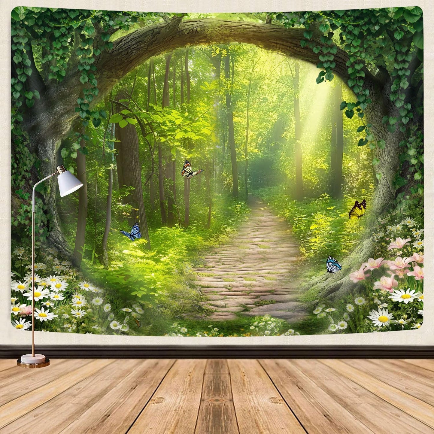 Nature Enchanted Forest Tapestry, Fantasy Green Jungle Woodland Lanscape Tapestry Wall Hanging, Psychedelic Fairy Tree Cave Forest Tapestries for Bedroom Backdrop Office, 40X30