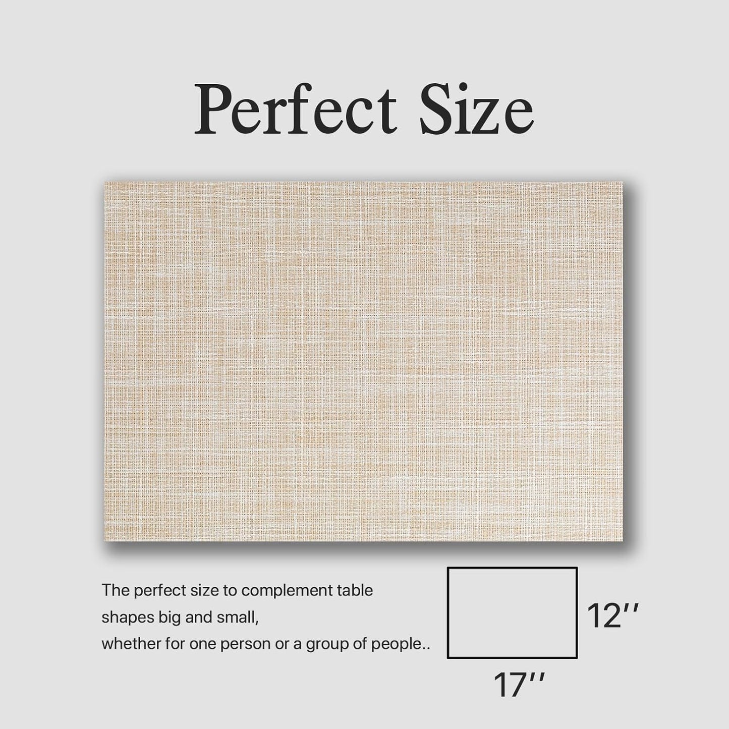 Placemats Set of 6 - Easy Clean Woven Vinyl Placemat for Dining Table, Indoor/Outdoor Place Mats, Washable PVC Table Mats（Beige）