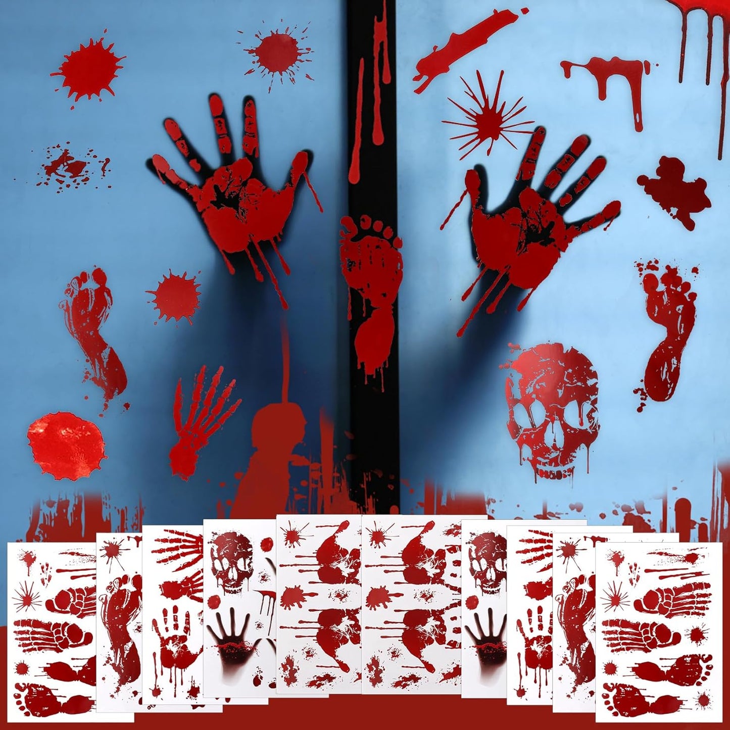DC-BEAUTIFUL Halloween Bloody Handprint Footprint Horrible Window Stickers, 12 Sheets Decoration Clings for Window Wall Floor Glass Bathroom Outdoor Indoor Halloween Party