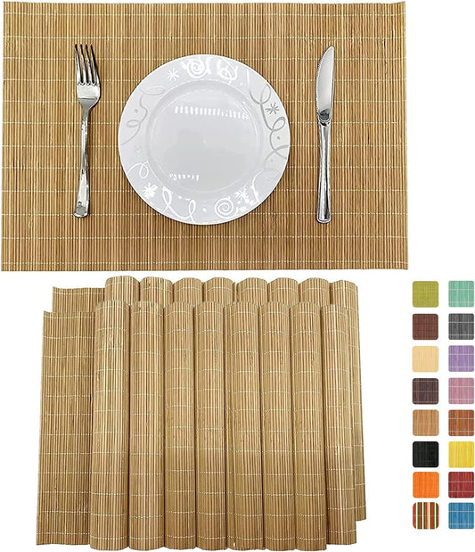 ANDSTAR Set of 16 Pcs Bamboo Placemats Sushi Rolling Mat Japanese Style Natural Anti-Slip Bamboo Placemats Washable Heat-Resistant Table Mats for Dining Room and Kitchen