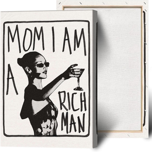 Mom I Am A Rich Man Aesthetic Retro Music Goblet Poster Feminist canvas Wall Art Vintage Bar Cart Wall Decor Preppy Dorm Decor Unique Wall Art prints painting 24x36in Framed