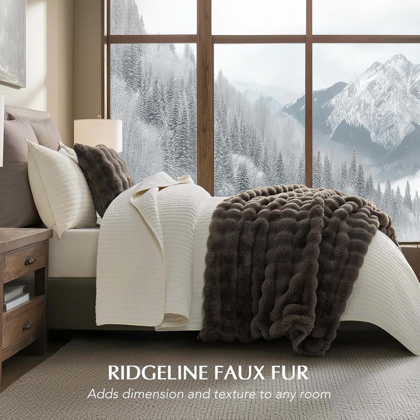 EVERGRACE Ultra Soft Luxury Fluffy Faux Rabbit Fur Throw Blanket, Thick Warm Fuzzy Blankets for Bed, Cozy Plush Reversible Blanket for Couch, Chair, Sofa, Dark Taupe, 60x80 Inches, 870 GSM