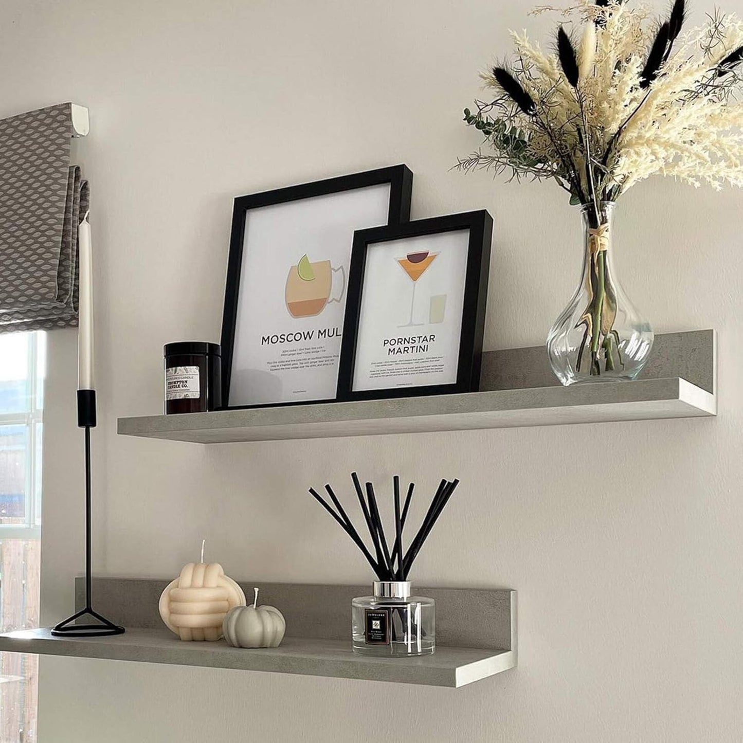 Mobili Fiver, Set of 2 Rachele Shelves, 31.49 in, Concrete Effect, Grey, Made in Italy