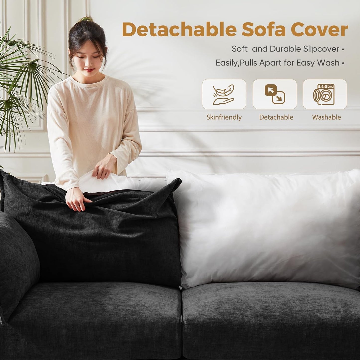 166.6" Oversized Modular Sectional Sofa, U Shaped Convertible Couch with Movable Ottoman, Large 8 Seat Corner Couches for Living Room Deep Seat Black Chenille