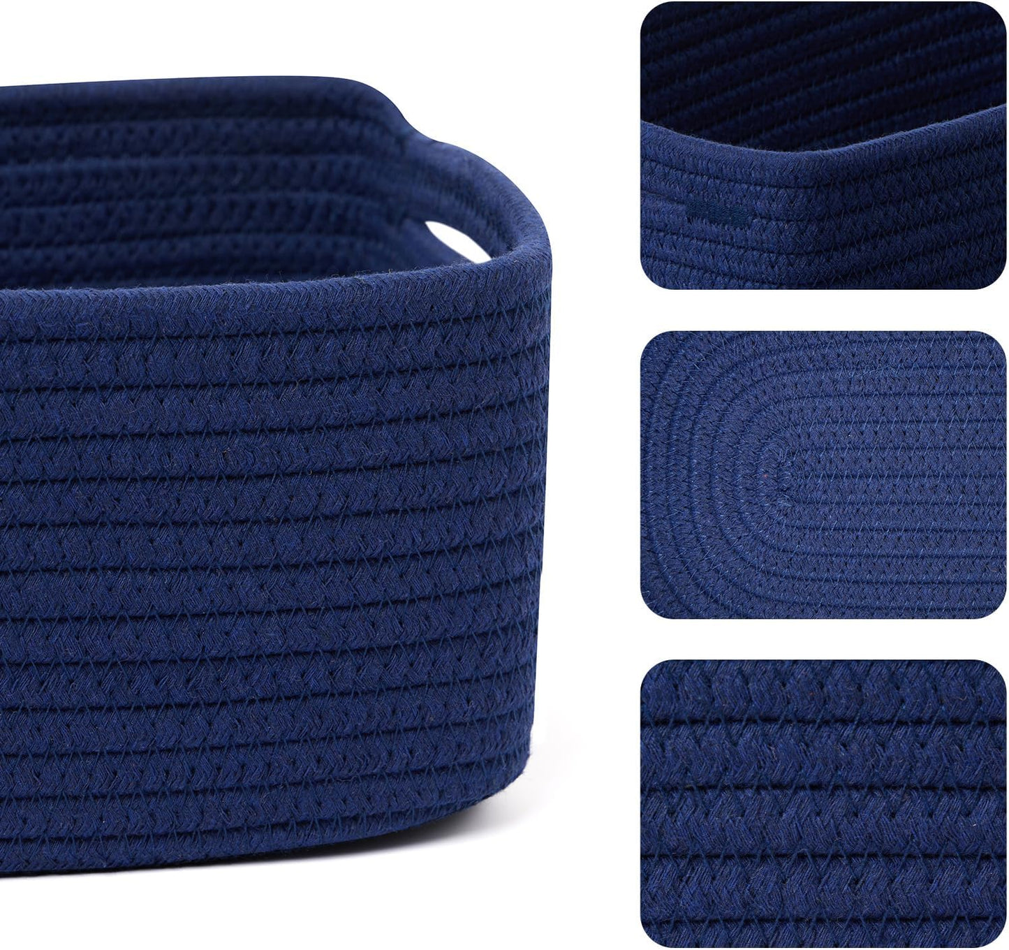 Small Storage Baskets for Organizing | Closet Organizer Bins | Shelf Toy Basket | Woven Rope Baskets | Cube Decorative Box | Shallow Basket | 13x8.5x5.1” | 4 Packs Navy Blue