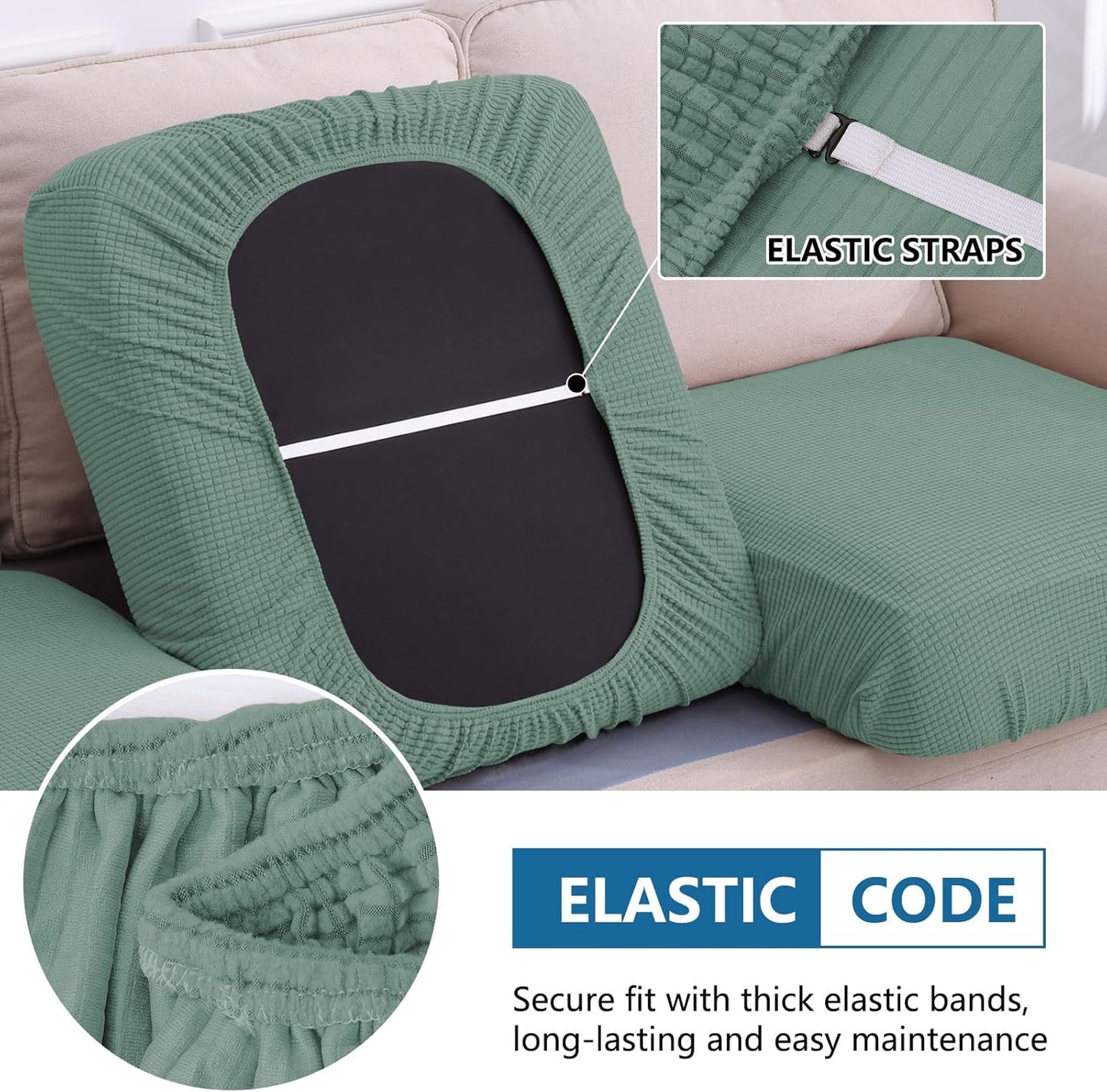 hyha Waterproof Couch Cushion Covers for Pets, Non Slip Sofa Seat Cover for Dogs Washable, Soft Thick Stretch Jacquard Fabric, Sofa Slipcovers with Elastic Bottom (1 Piece for Medium, Green)