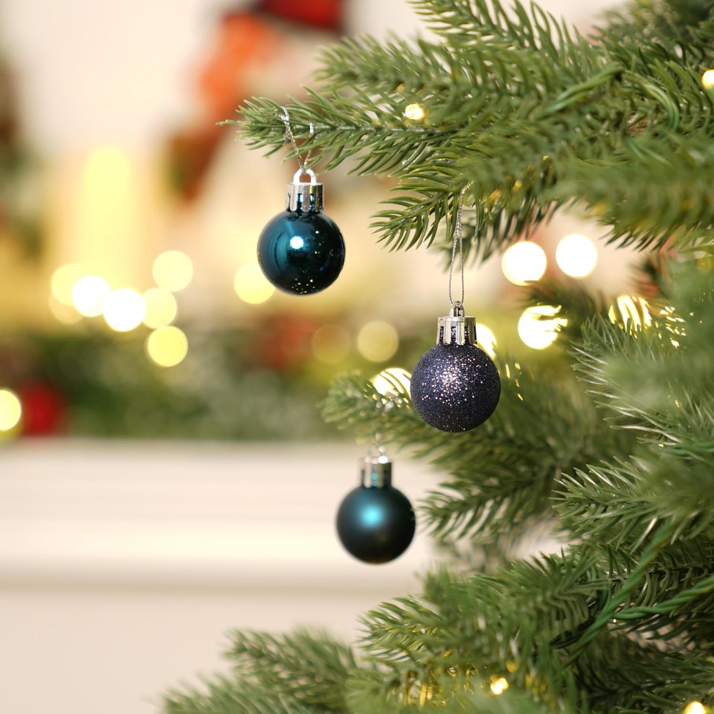 XmasExp 24ct Mini Christmas Ball Ornaments Shatterproof Christmas Ornaments Set Decorations for Xmas Tree Balls 30mm/1.18" (Blue)